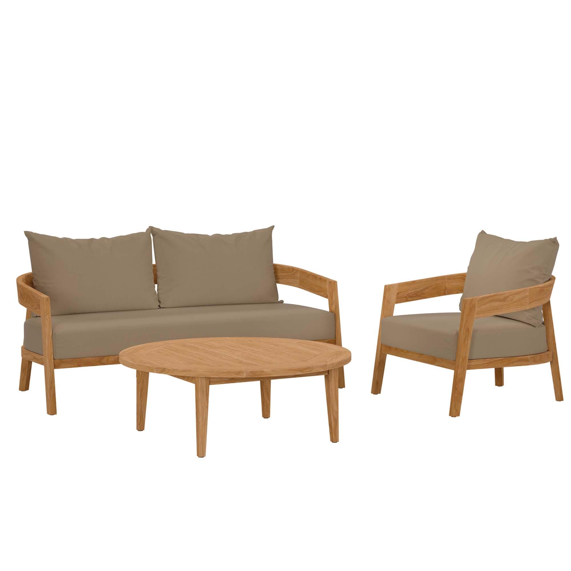 Modway Brisbane 3-Piece Outdoor Patio Set, Natural/Light Brown, large