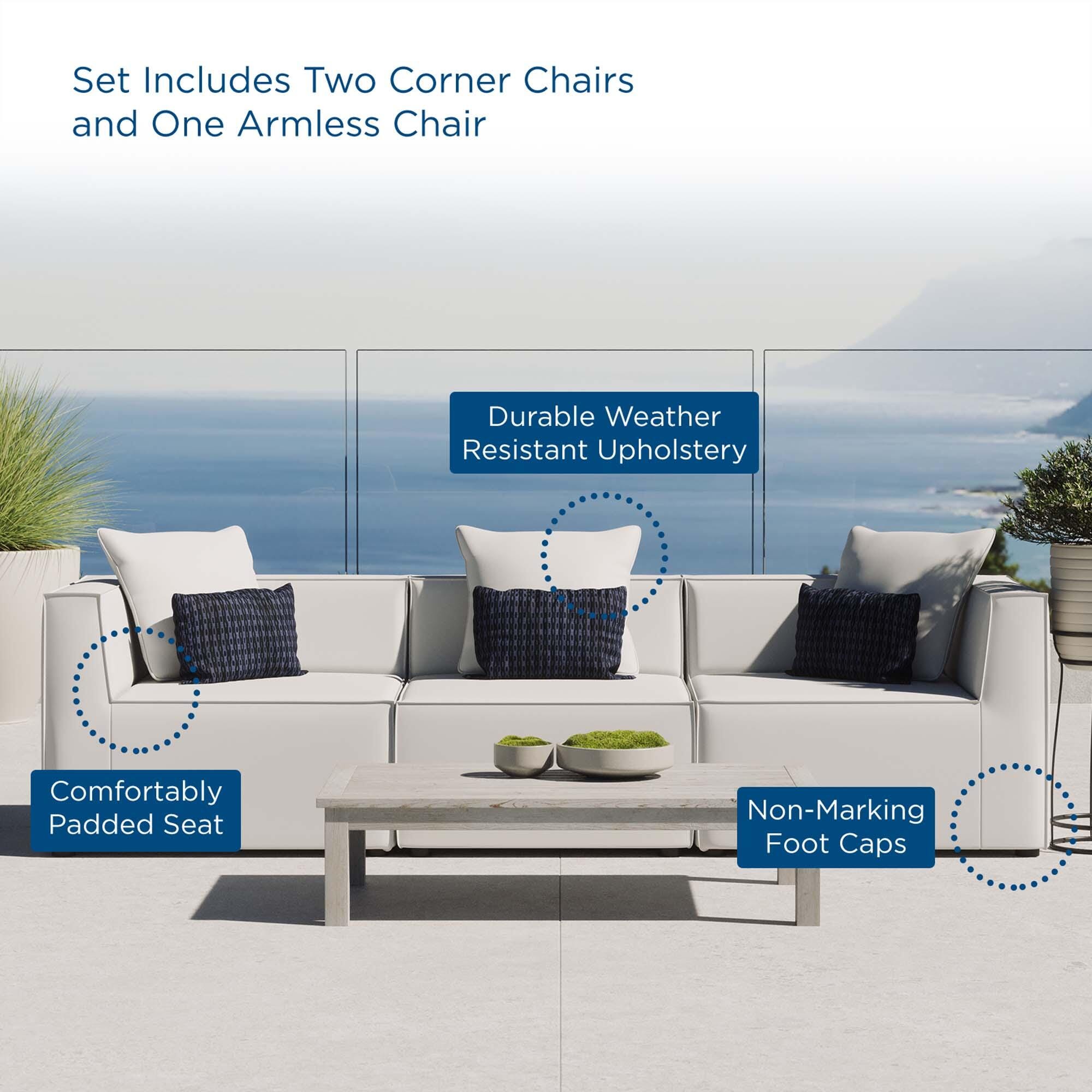Modway Saybrook 3-Piece Outdoor Sectional, White, large
