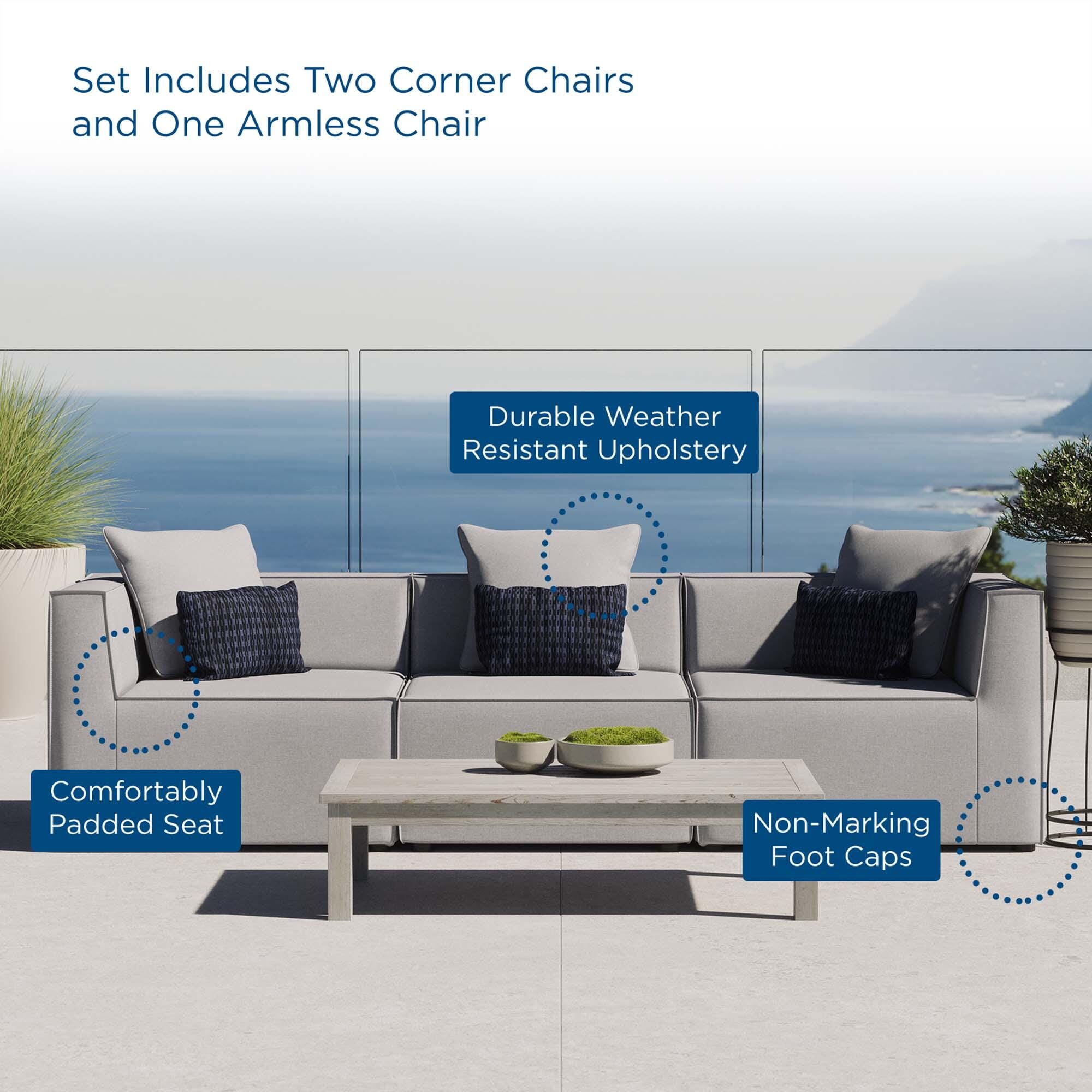 Modway Saybrook 3-Piece Outdoor Sectional, Gray, large