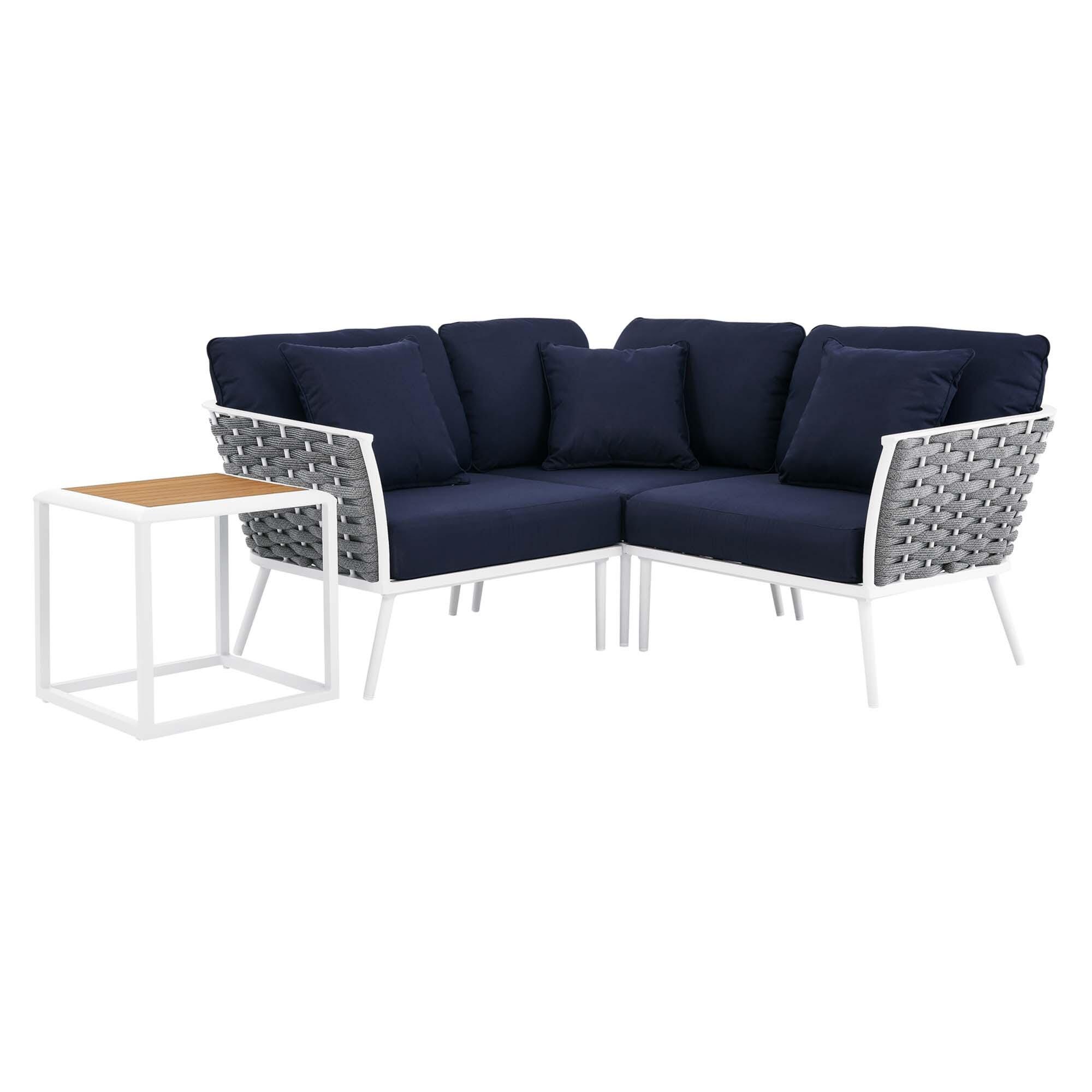 Modway Stance 4-Piece Outdoor Sectional Set, White/Navy, large