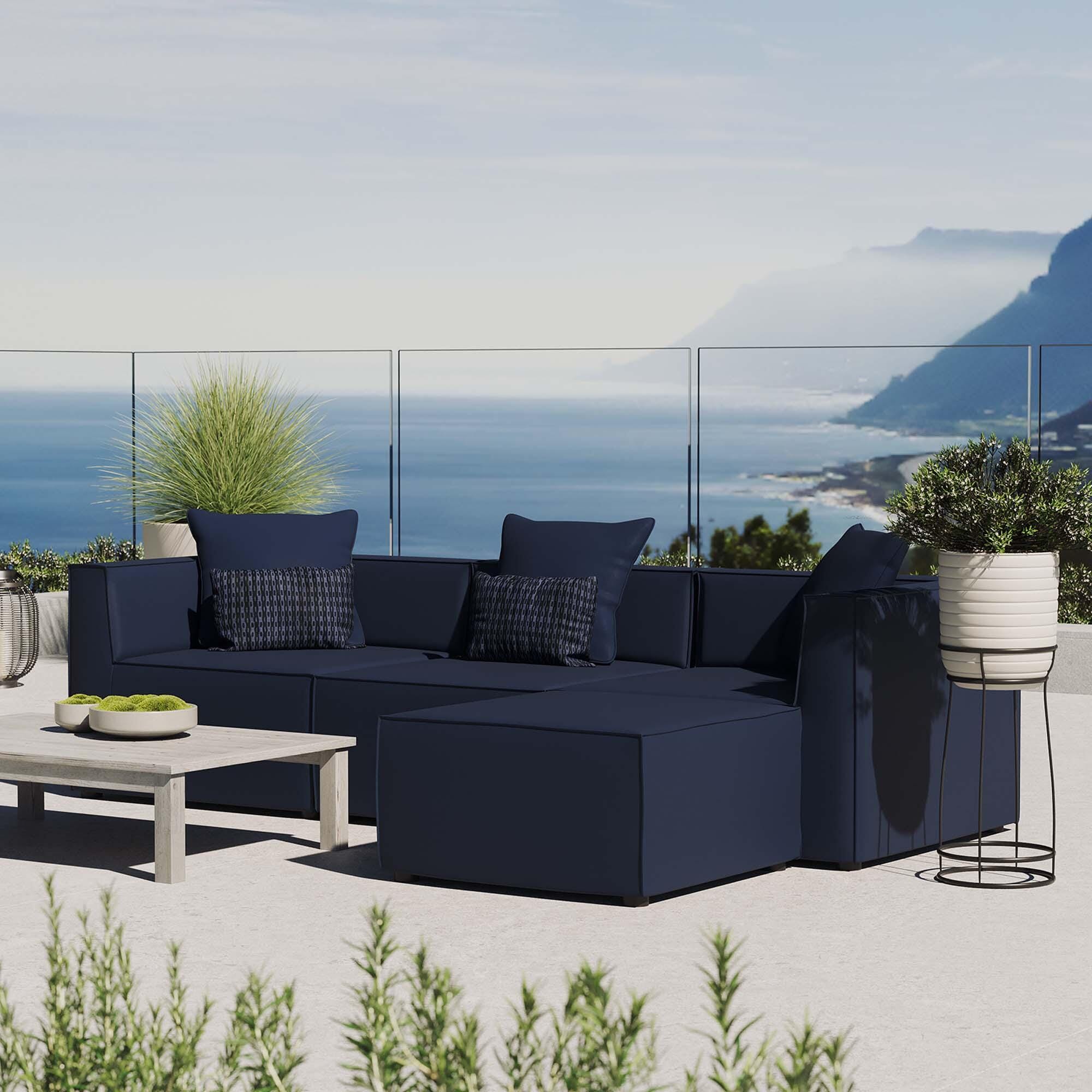 Modway Saybrook 4-Piece Outdoor Sectional, Navy, rollover