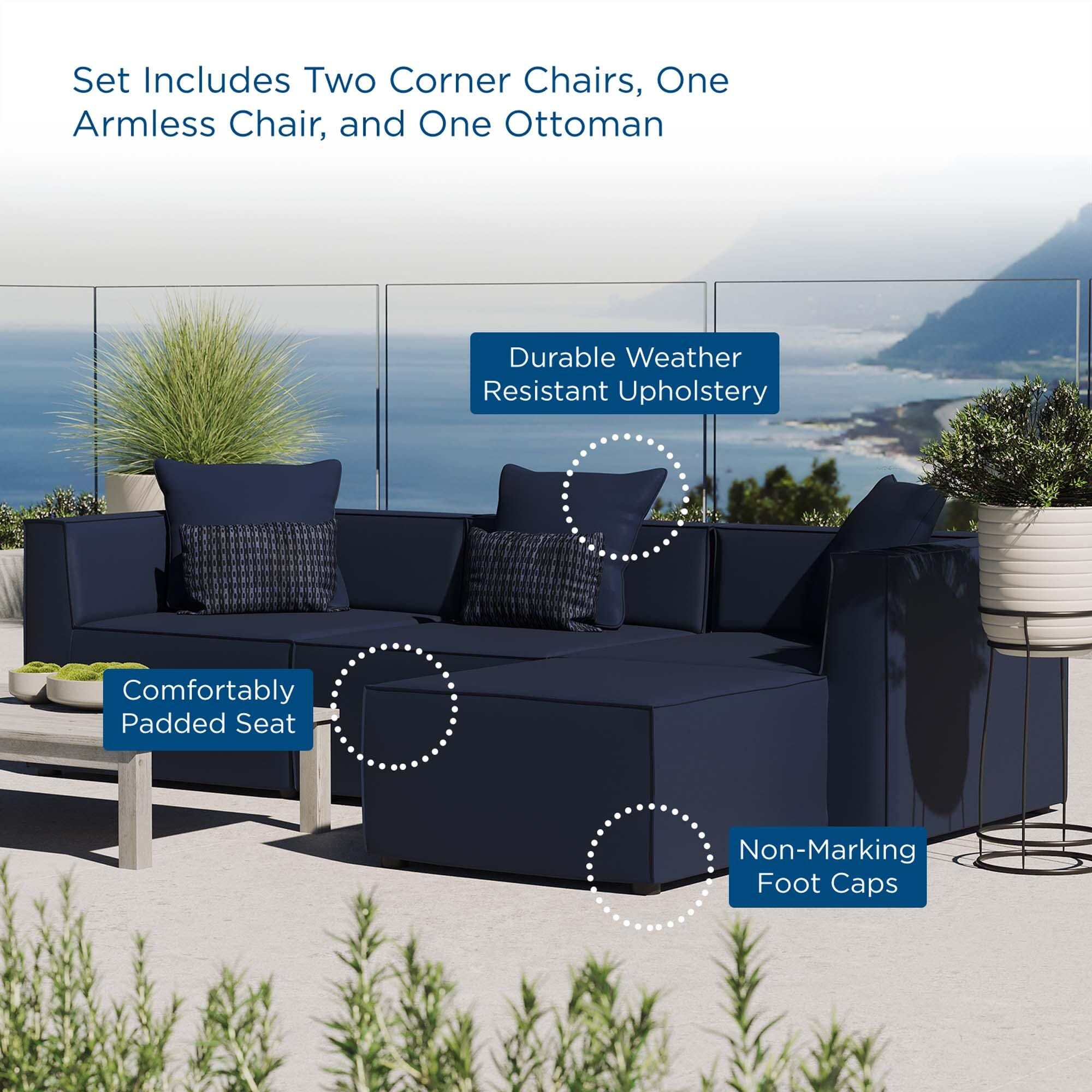 Modway Saybrook 4-Piece Outdoor Sectional, Navy, large