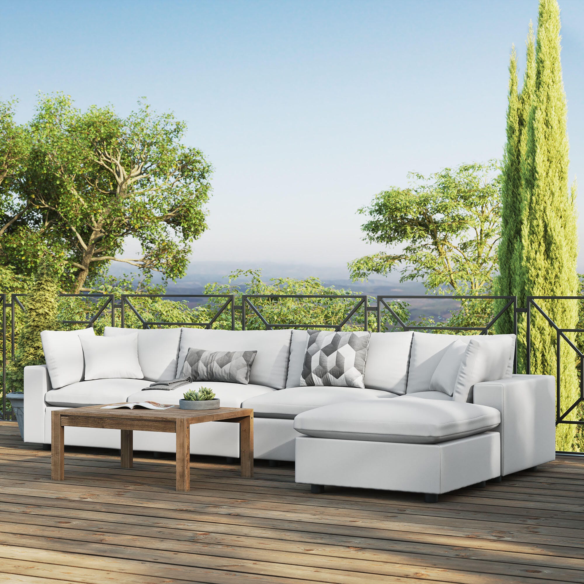 Modway Commix 5-Piece Outdoor Sectional, White, large