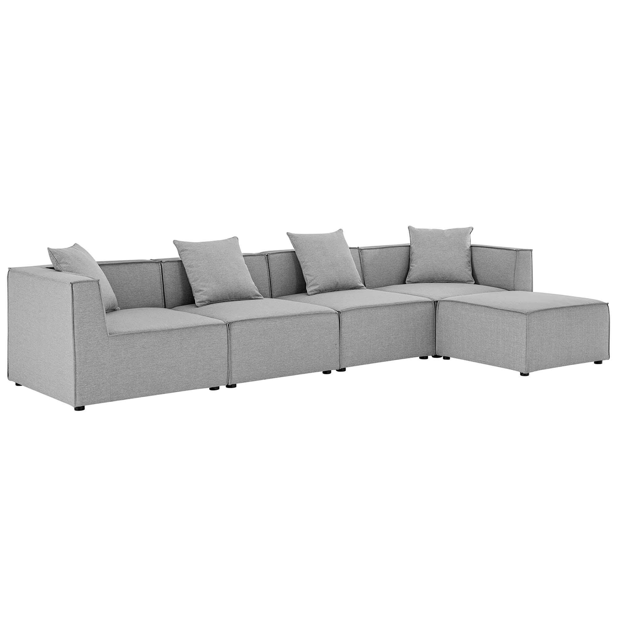 Modway Saybrook 5-Piece Outdoor Sectional, Gray, large