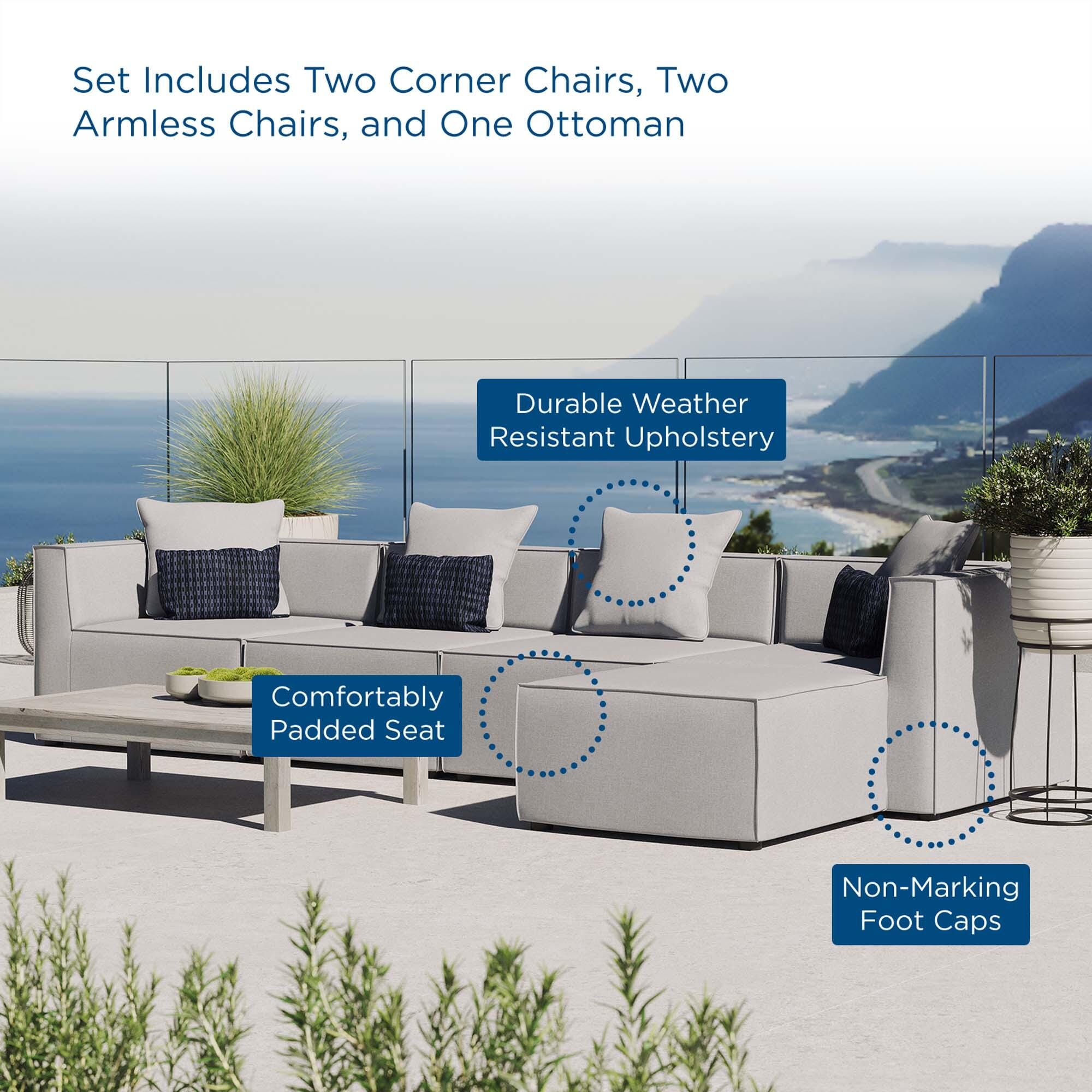 Modway Saybrook 5-Piece Outdoor Sectional, Gray, large