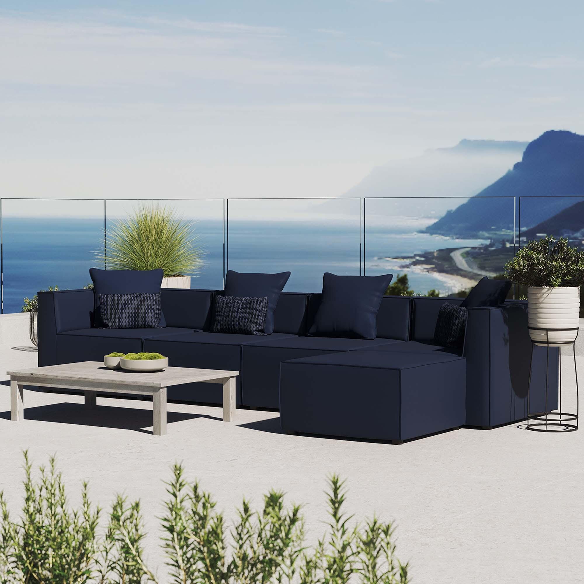 Modway Saybrook 5-Piece Outdoor Sectional, Navy, rollover