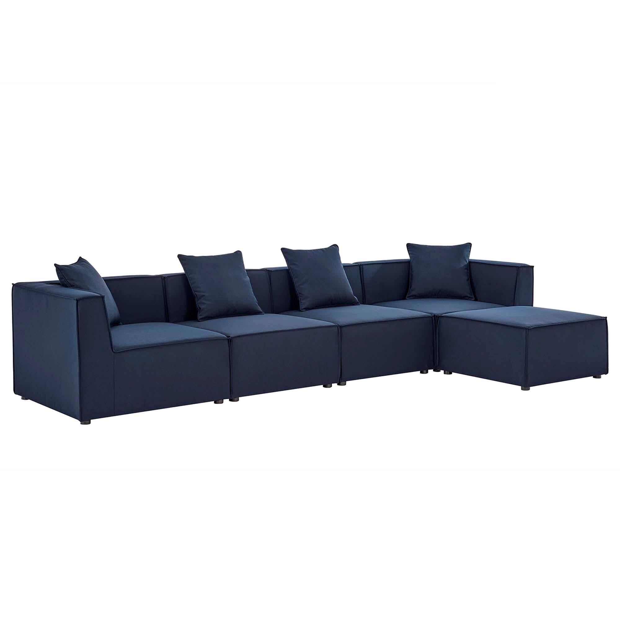 Modway Saybrook 5-Piece Outdoor Sectional, Navy, large