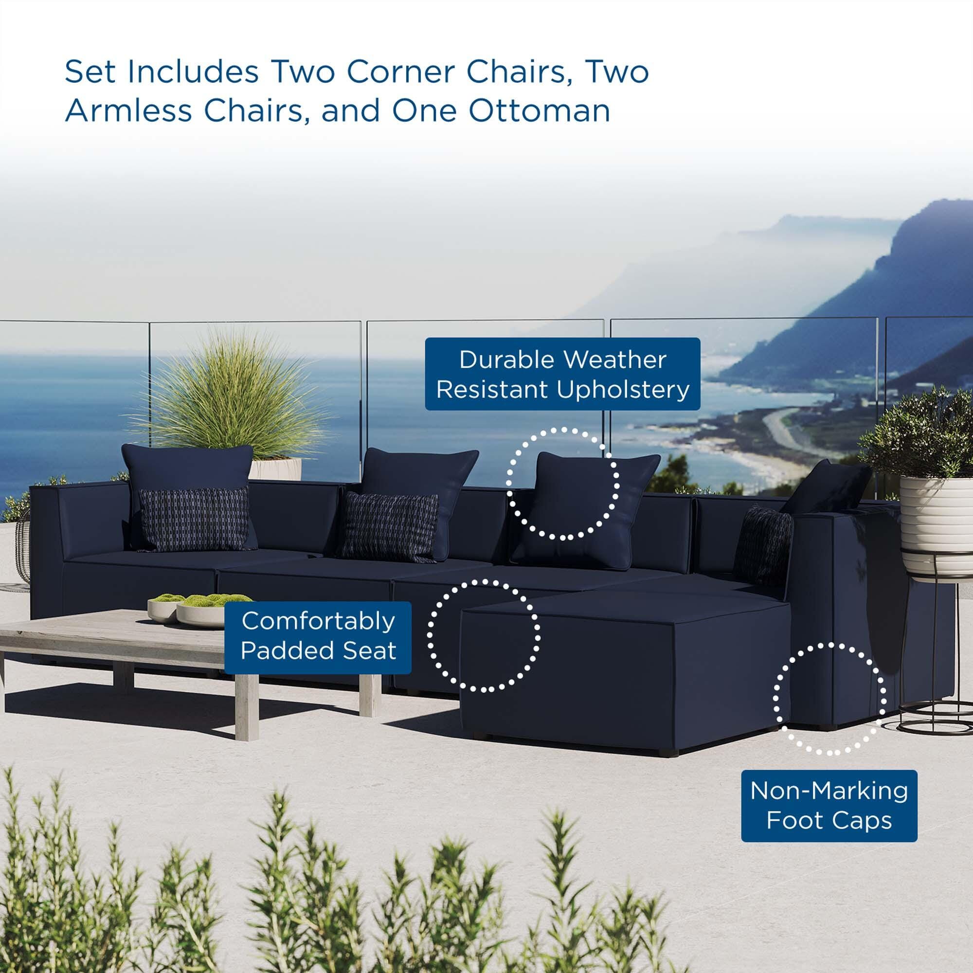 Modway Saybrook 5-Piece Outdoor Sectional, Navy, large