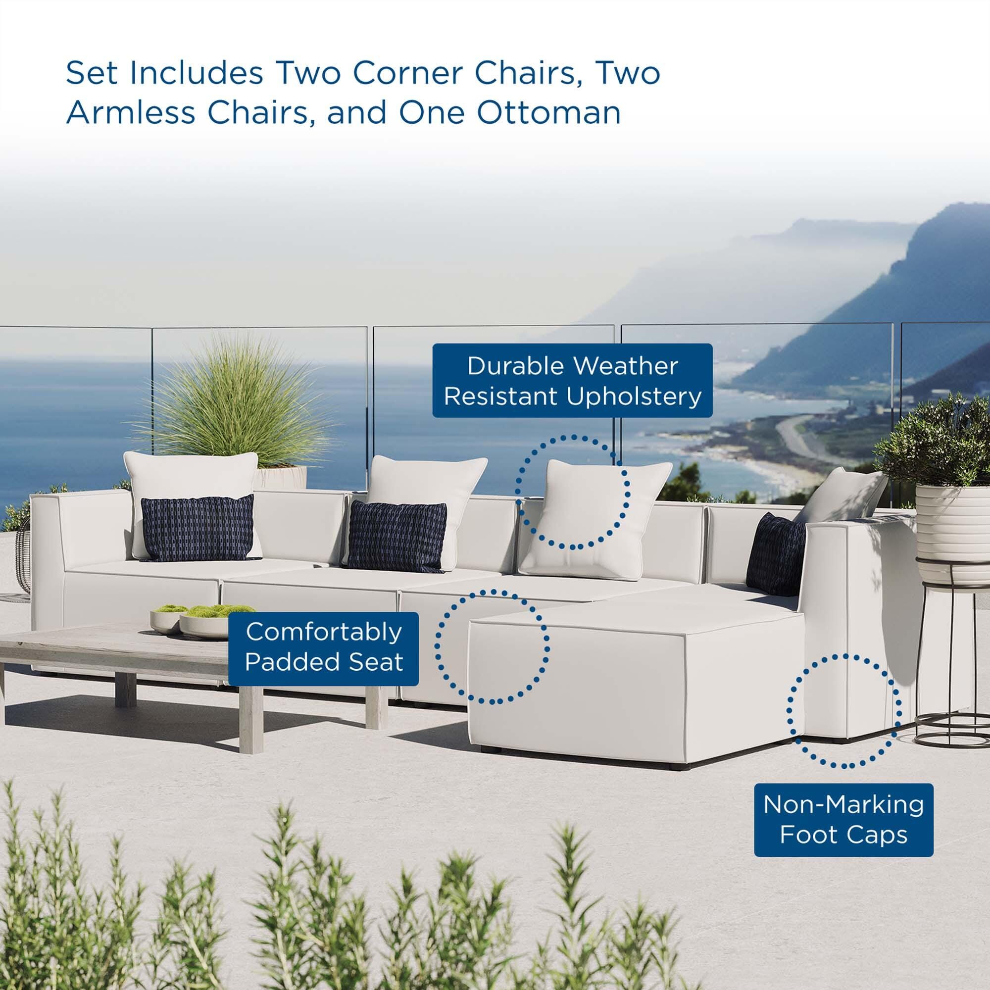 Modway Saybrook 5-Piece Outdoor Sectional, White, large