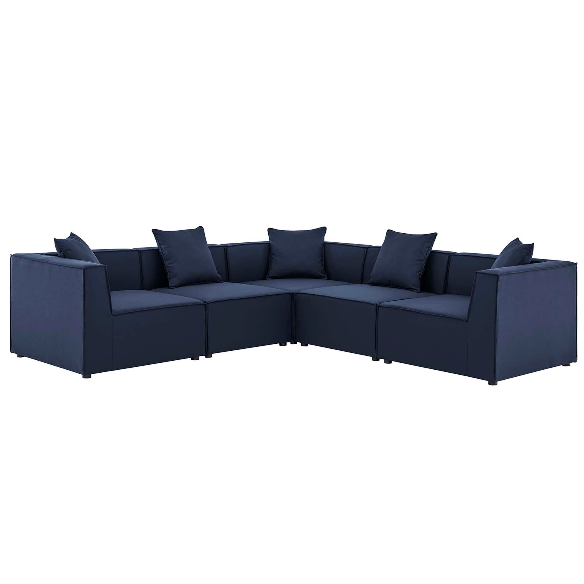 Modway Saybrook 5-Piece Outdoor Sectional With Cushions, Navy, large