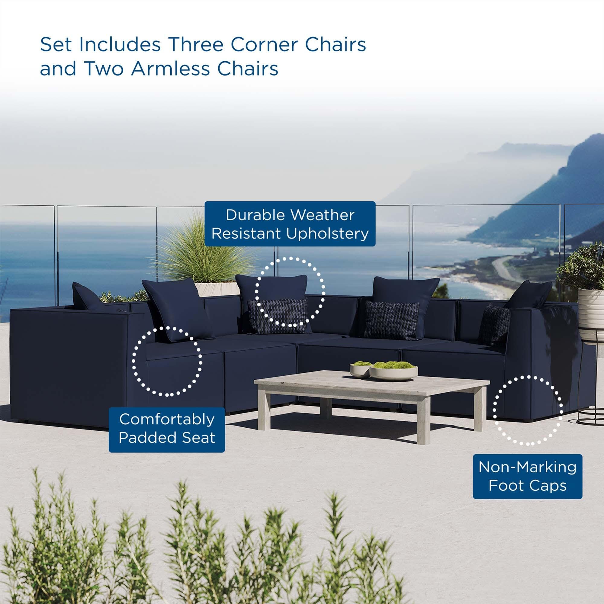 Modway Saybrook 5-Piece Outdoor Sectional With Cushions, Navy, large
