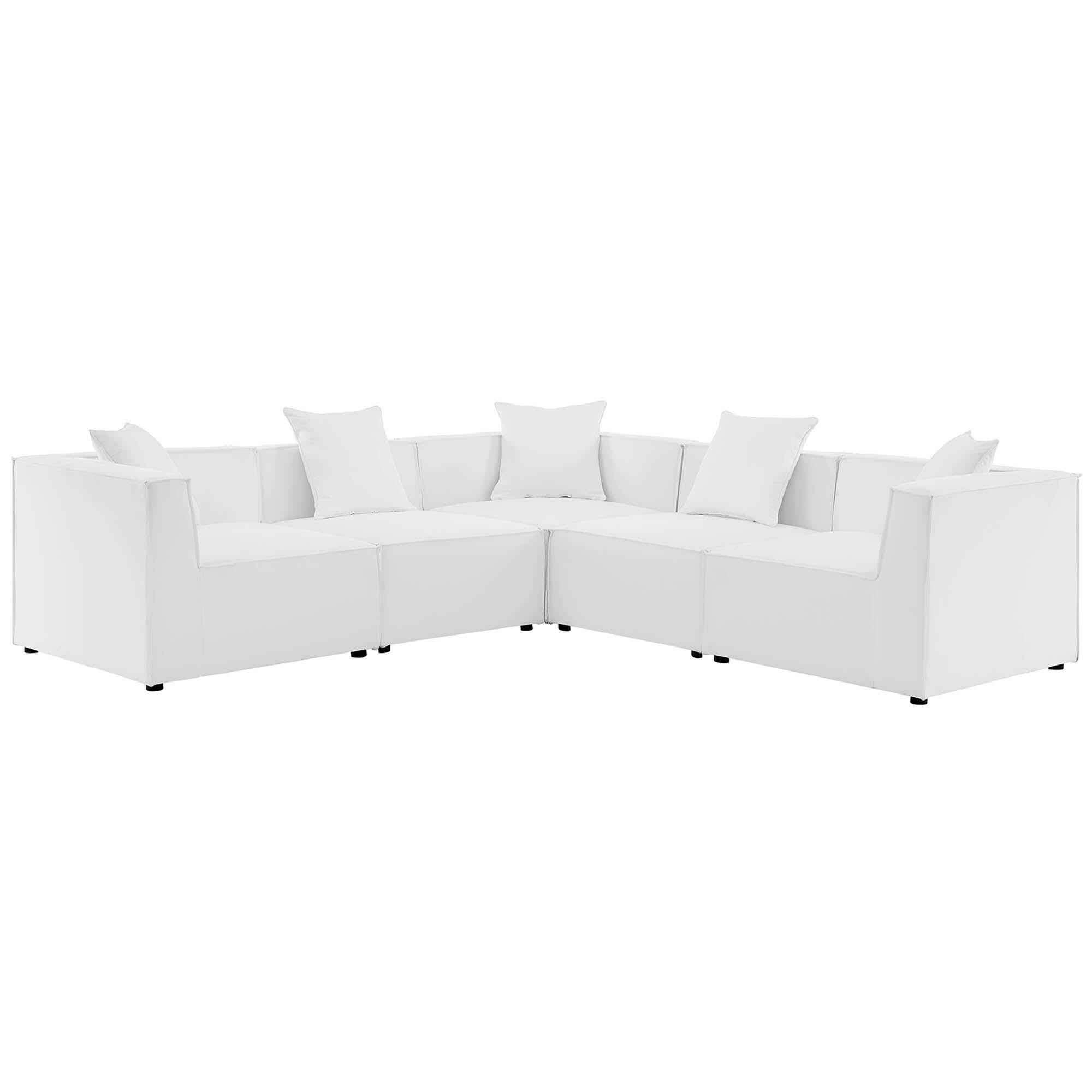 Modway Saybrook 5-Piece Outdoor Sectional With Cushions, White, large