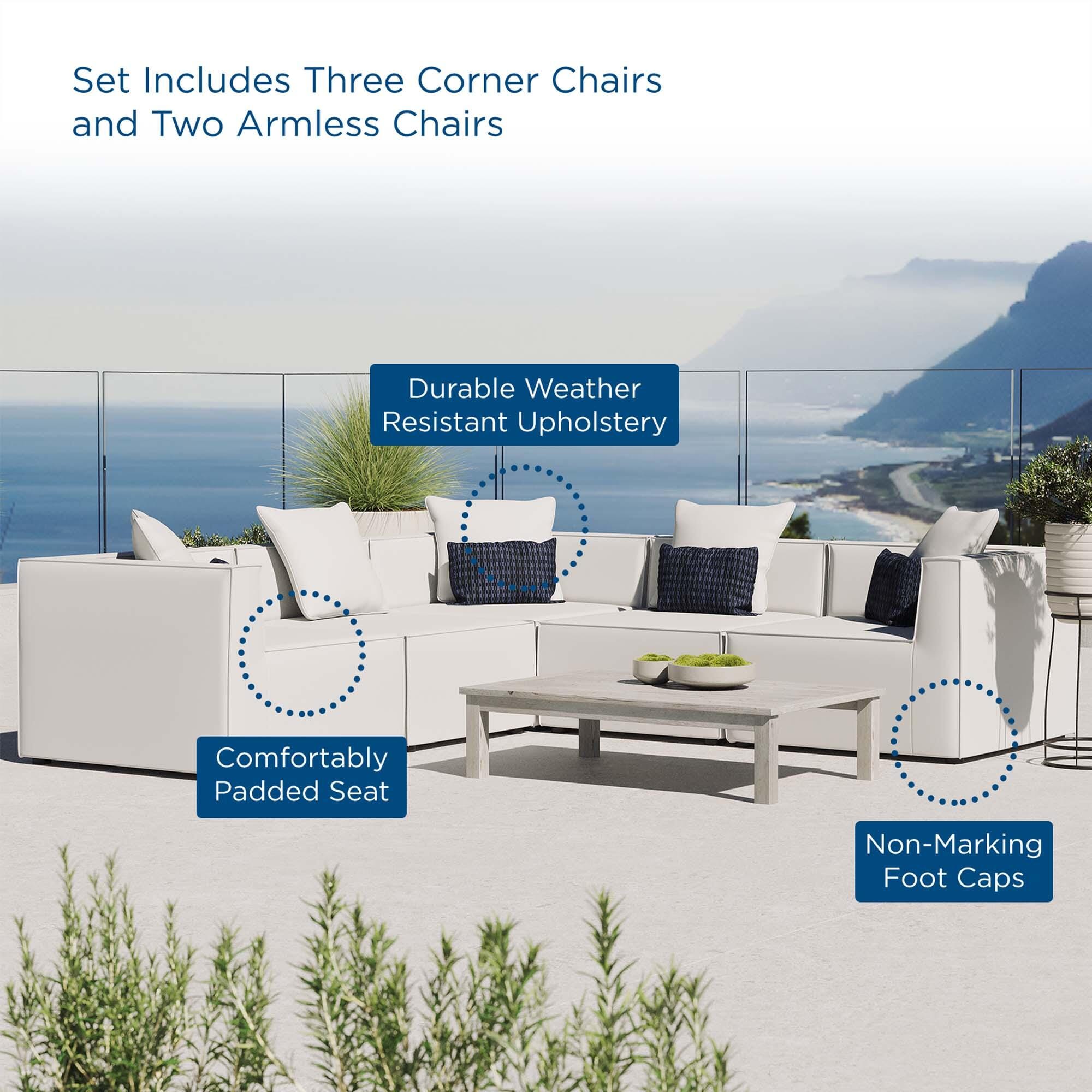 Modway Saybrook 5-Piece Outdoor Sectional With Cushions, White, large