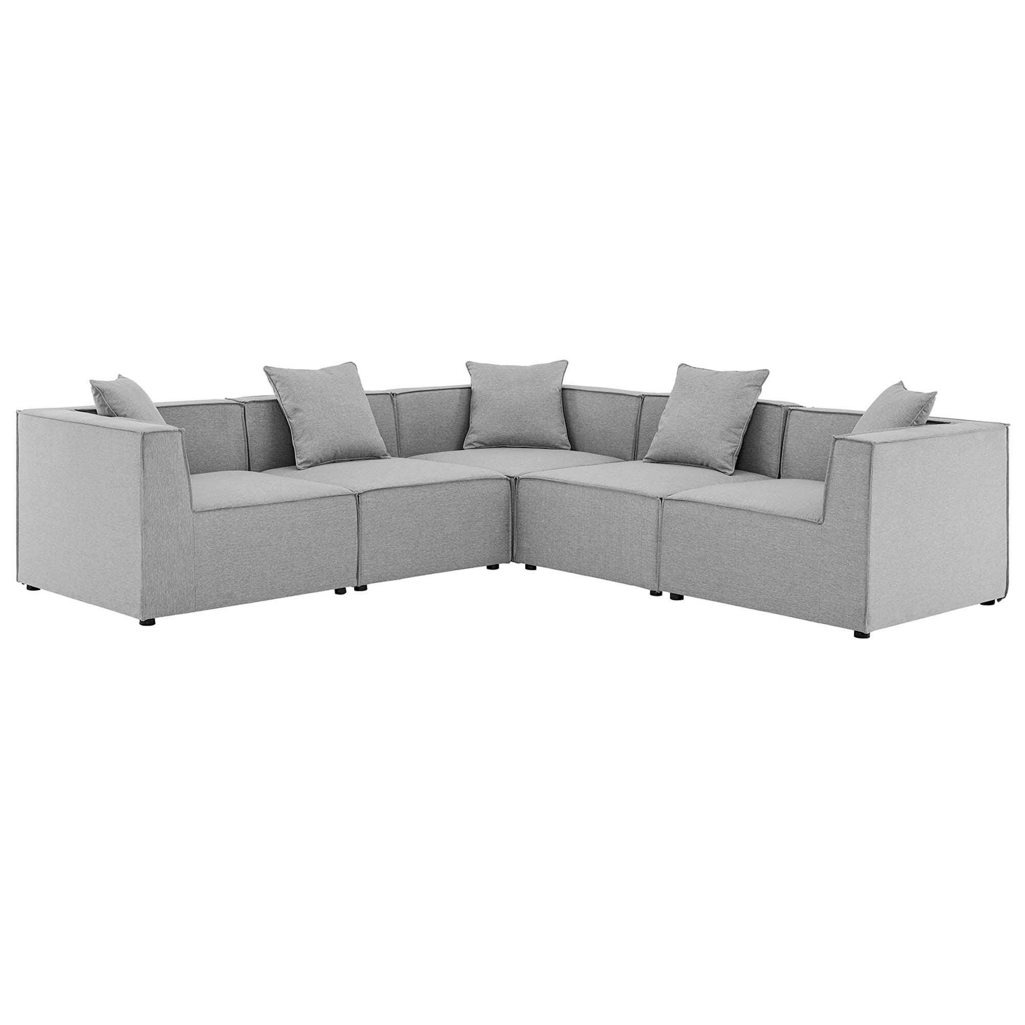 Modway Saybrook 5-Piece Outdoor Sectional With Cushions, Gray, large