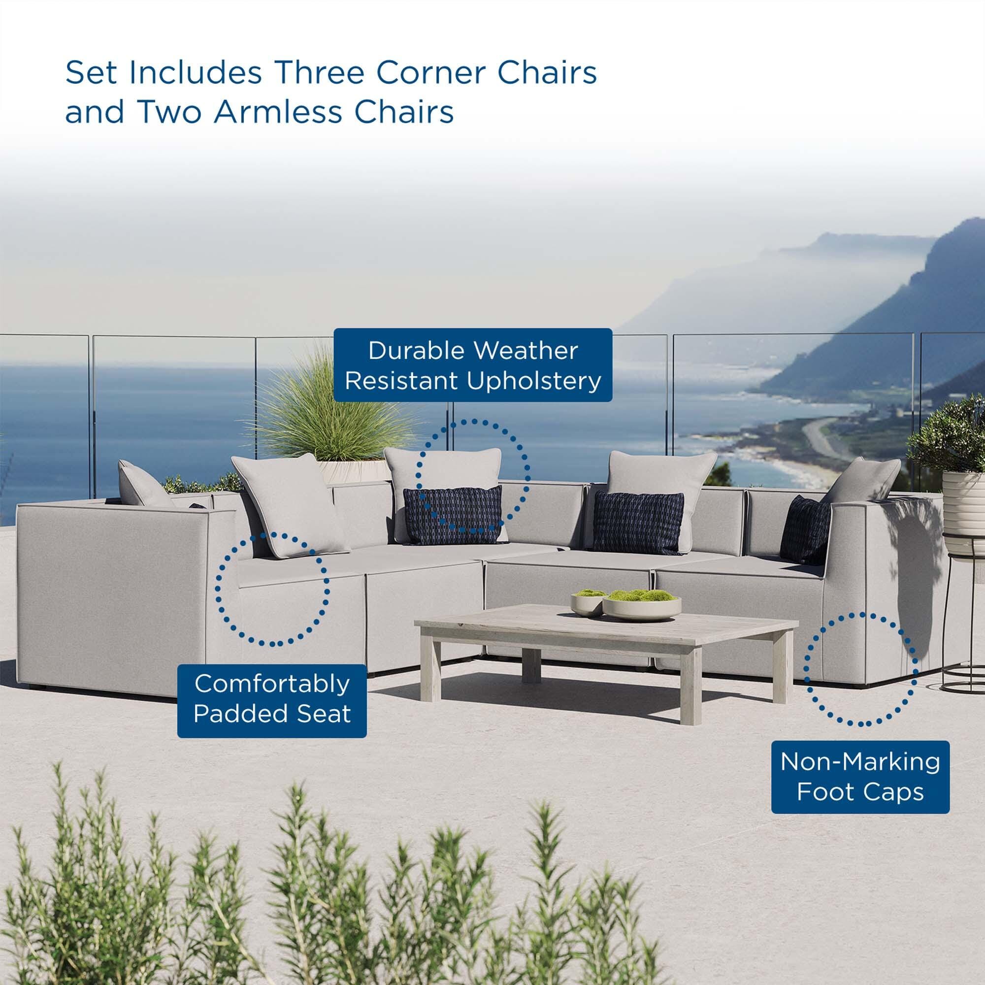Modway Saybrook 5-Piece Outdoor Sectional With Cushions, Gray, large
