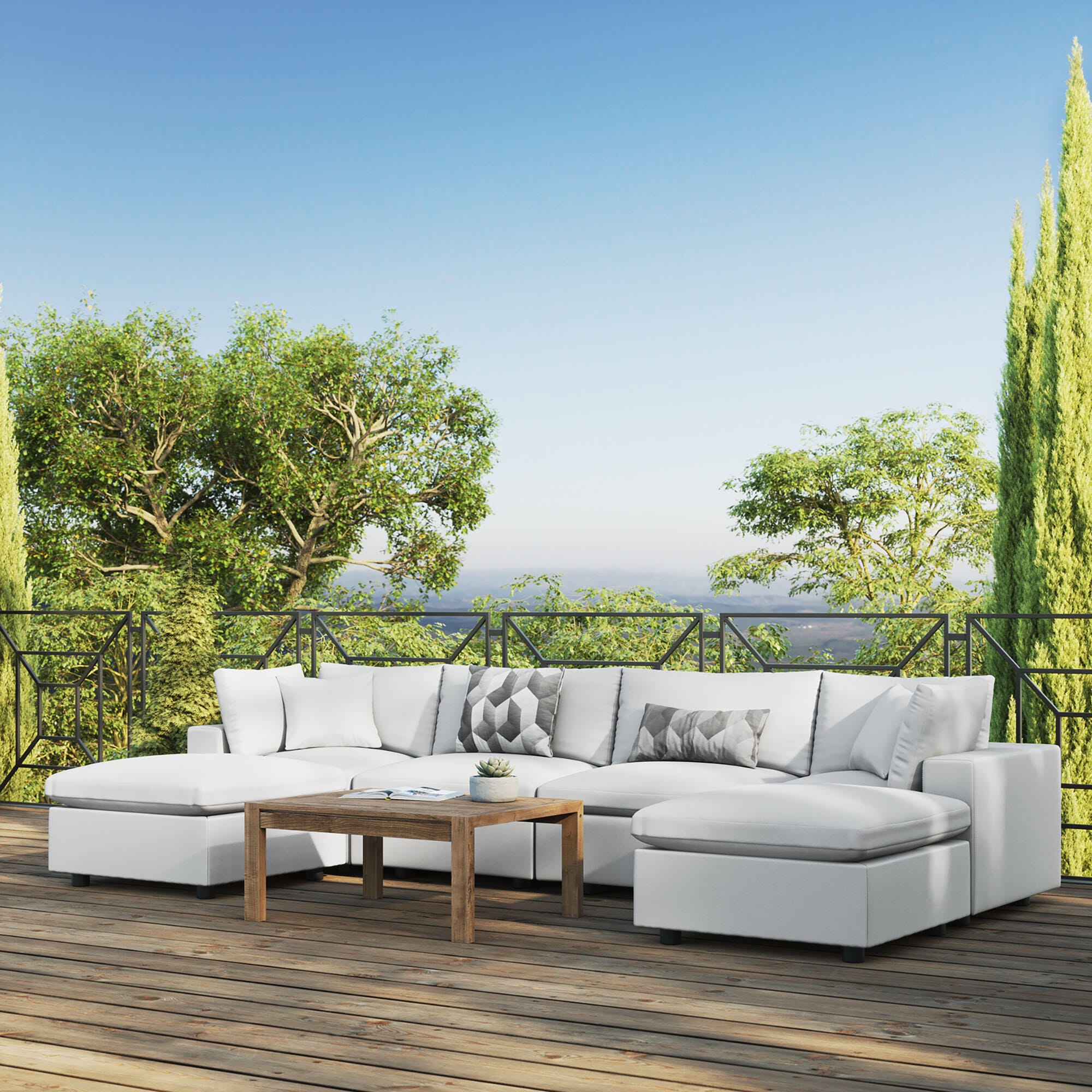 Modway Commix 6-Piece Outdoor Sectional, White, rollover
