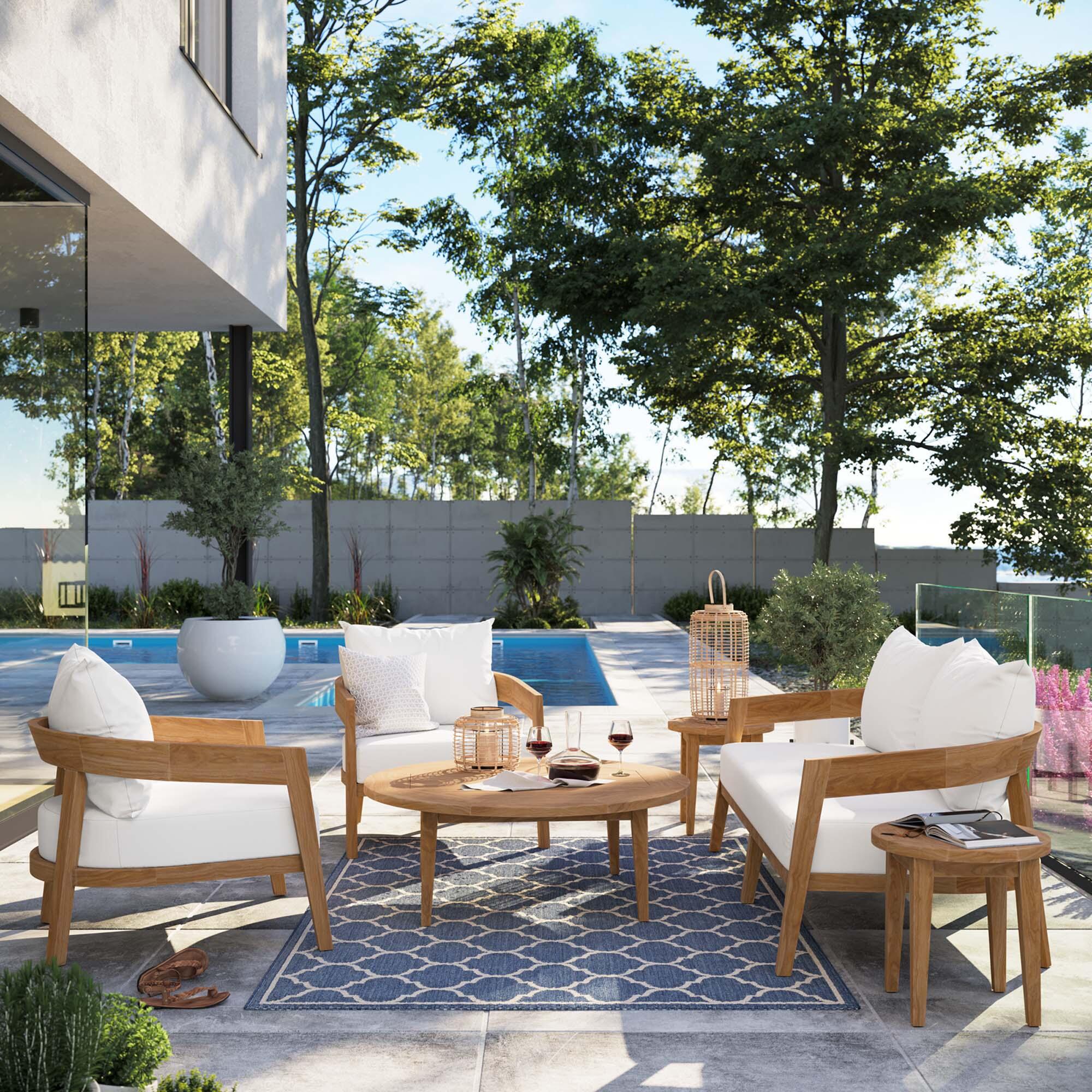 Modway Brisbane 6-Piece Outdoor Patio Set, Natural/White, rollover