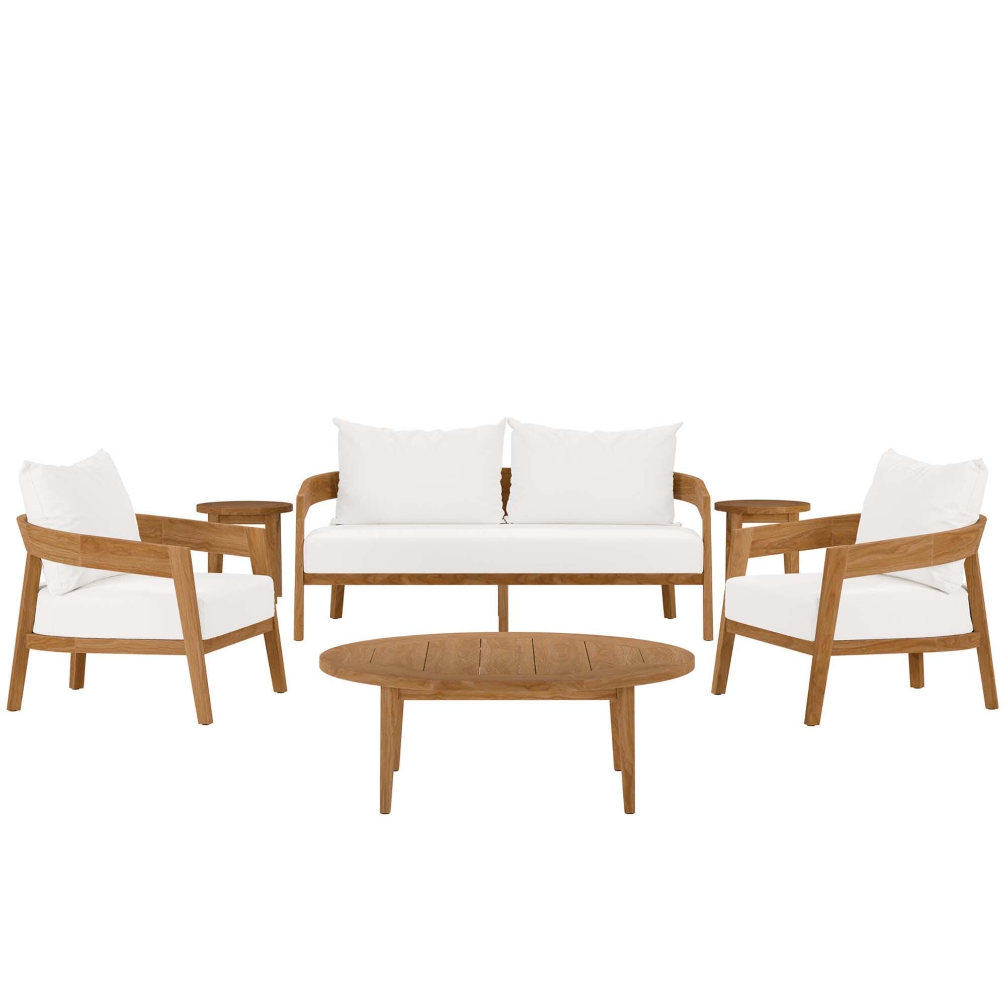 Modway Brisbane 6-Piece Outdoor Patio Set, Natural/White, large