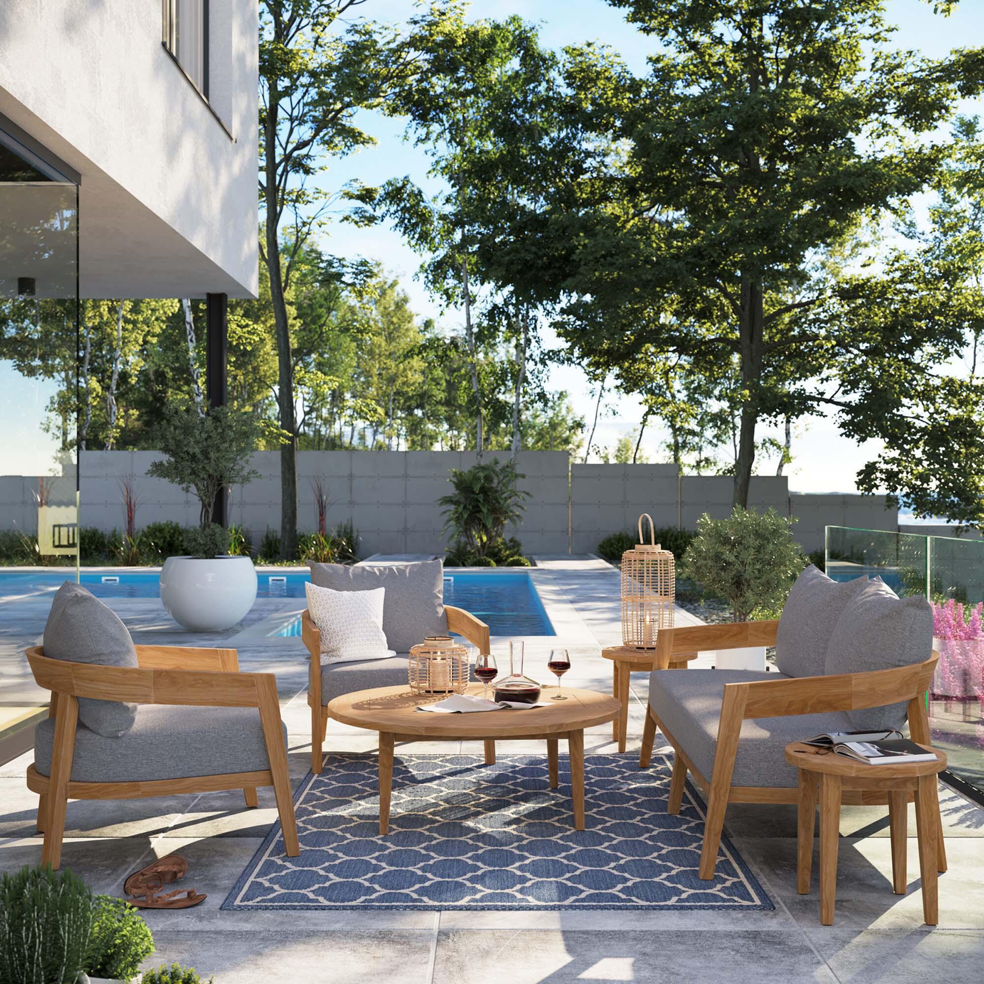 Modway Brisbane 6-Piece Outdoor Patio Set, Natural/Gray, rollover