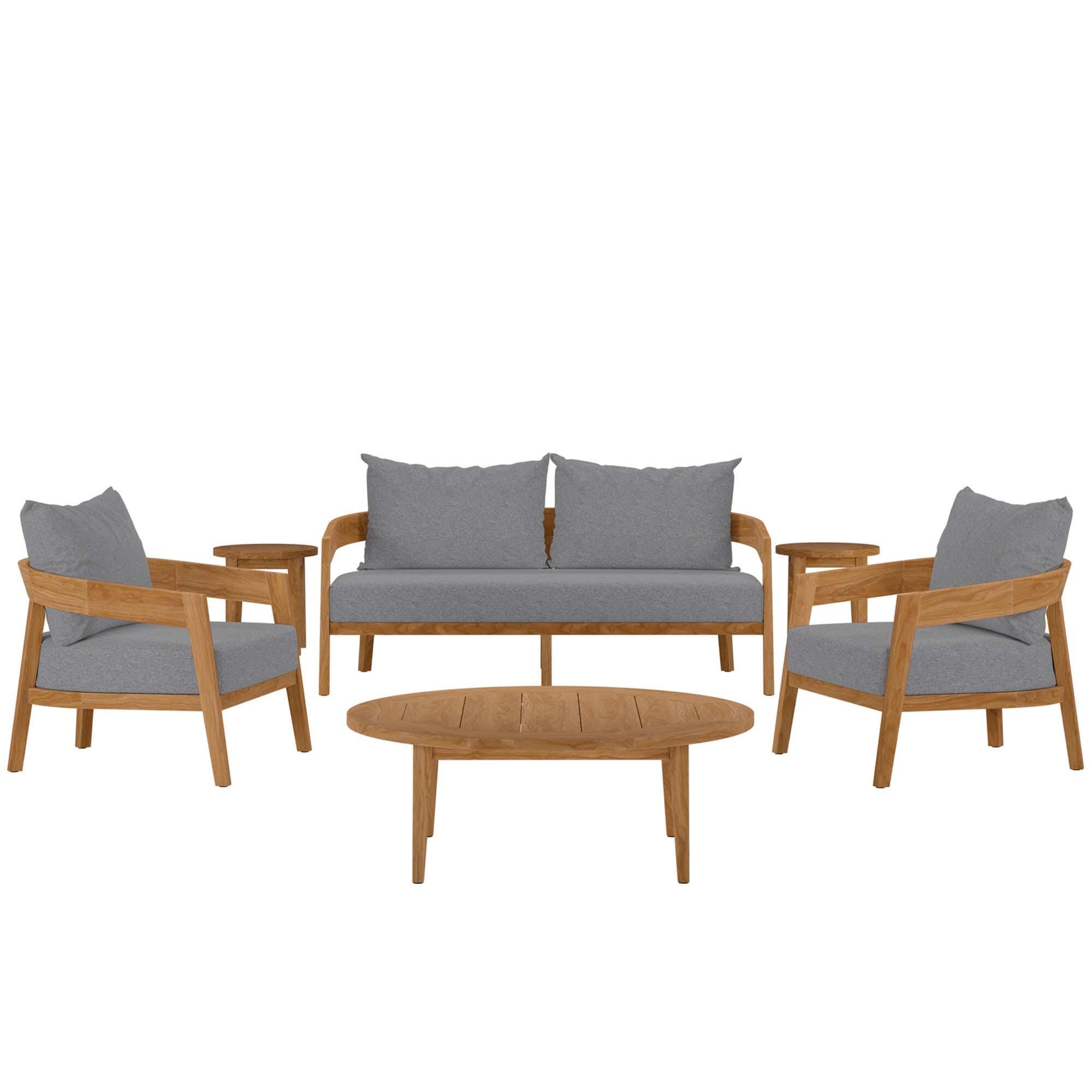 Modway Brisbane 6-Piece Outdoor Patio Set, Natural/Gray, large