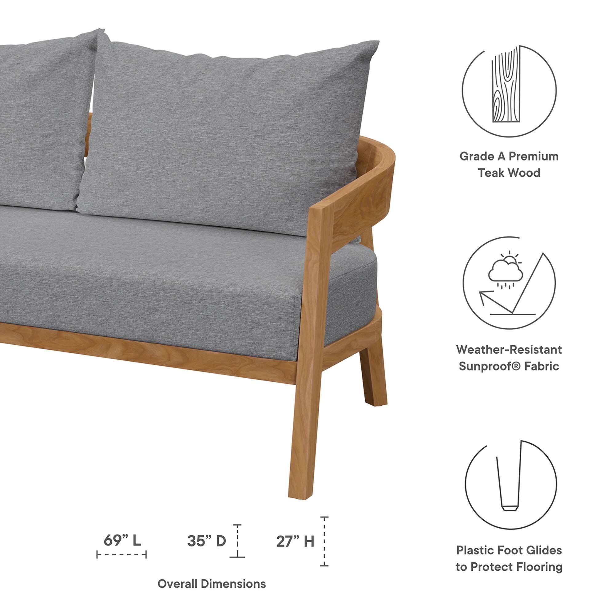 Modway Brisbane 6-Piece Outdoor Patio Set, Natural/Gray, large