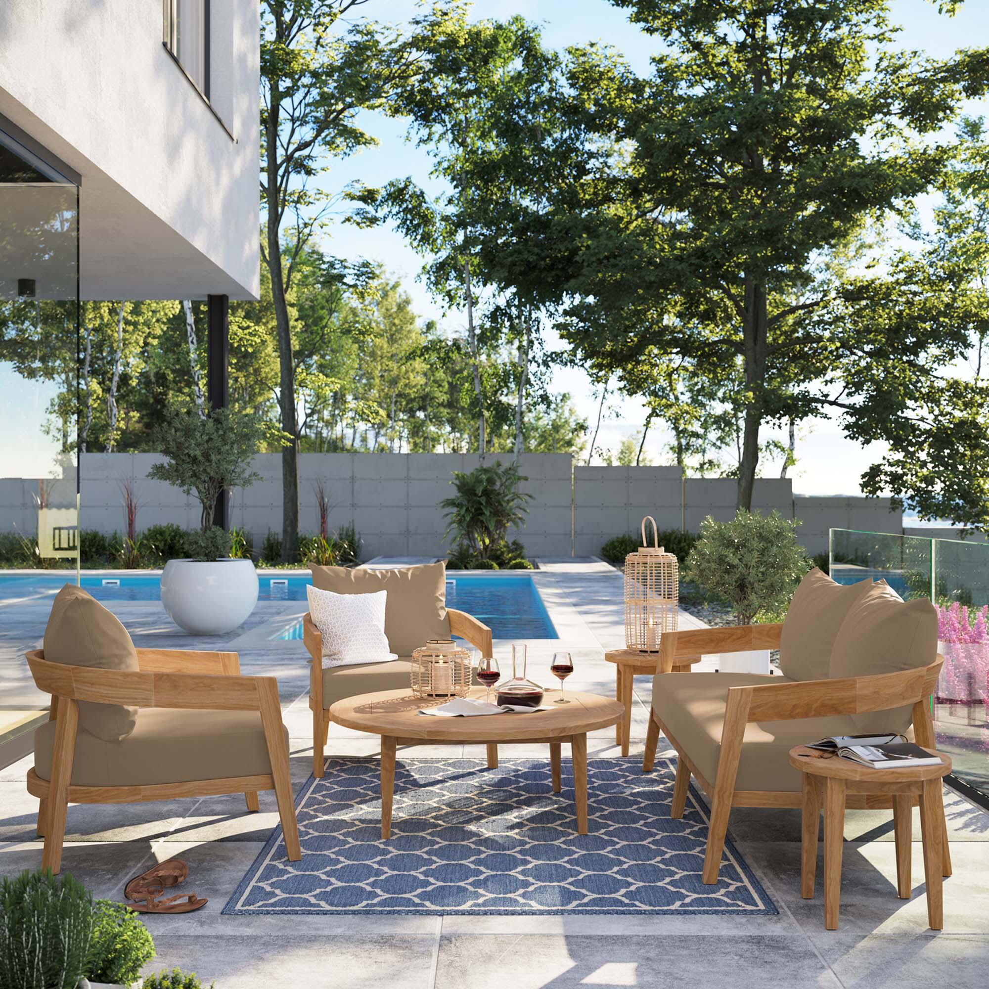 Modway Brisbane 6-Piece Outdoor Patio Set, Natural/Light Brown, rollover