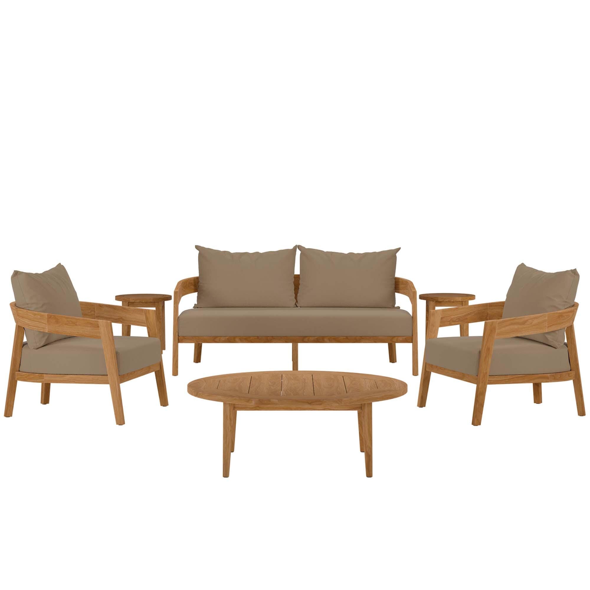 Modway Brisbane 6-Piece Outdoor Patio Set, Natural/Light Brown, large