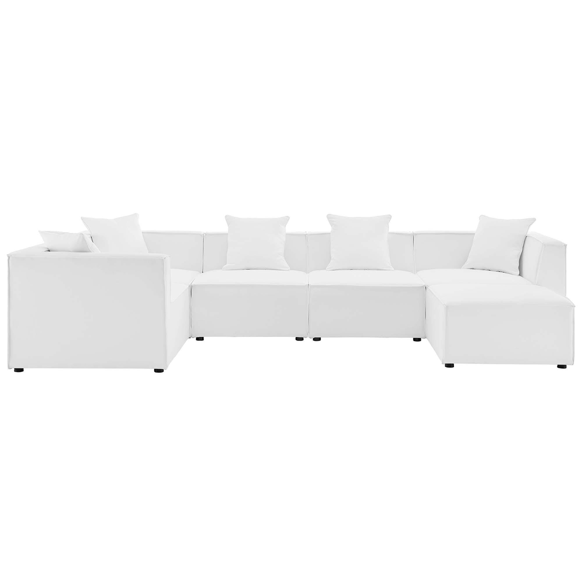 Modway Saybrook 6-Piece Outdoor Sectional, White, large