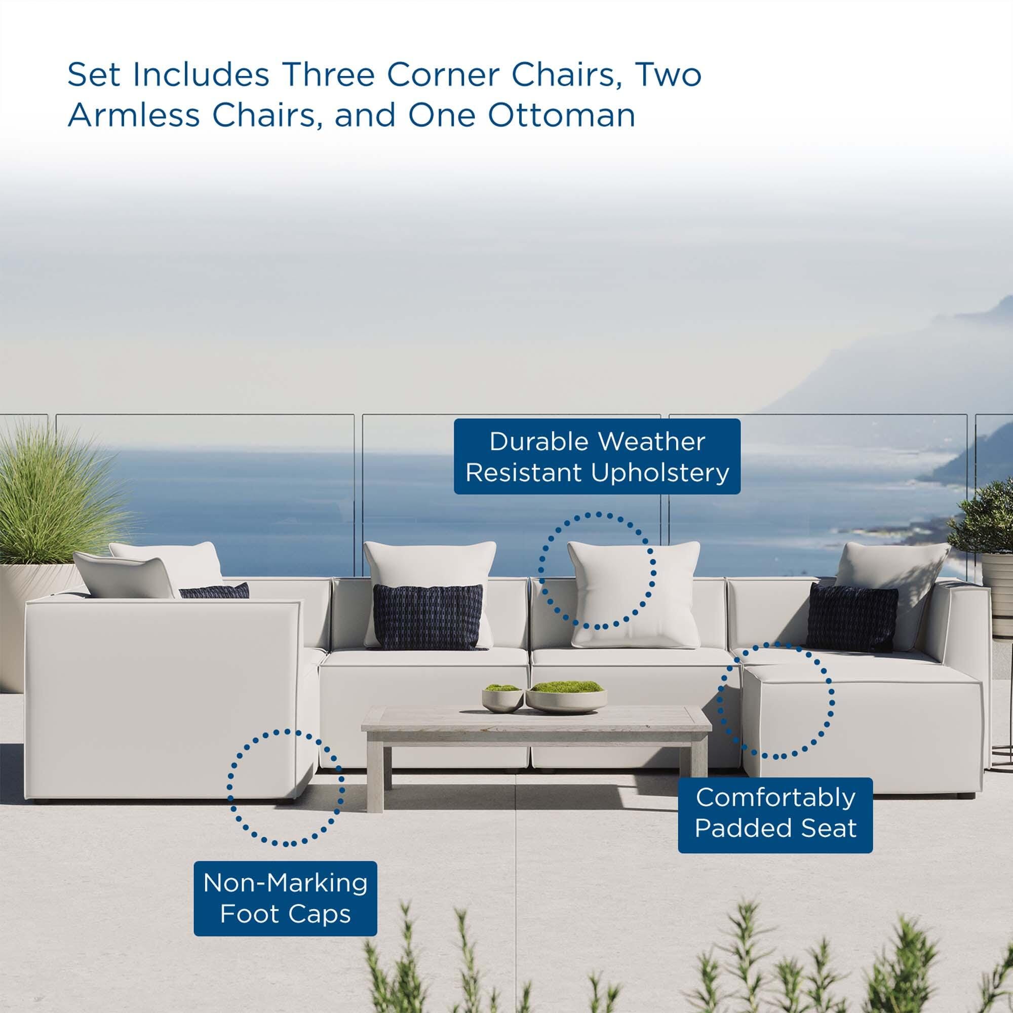 Modway Saybrook 6-Piece Outdoor Sectional, White, large