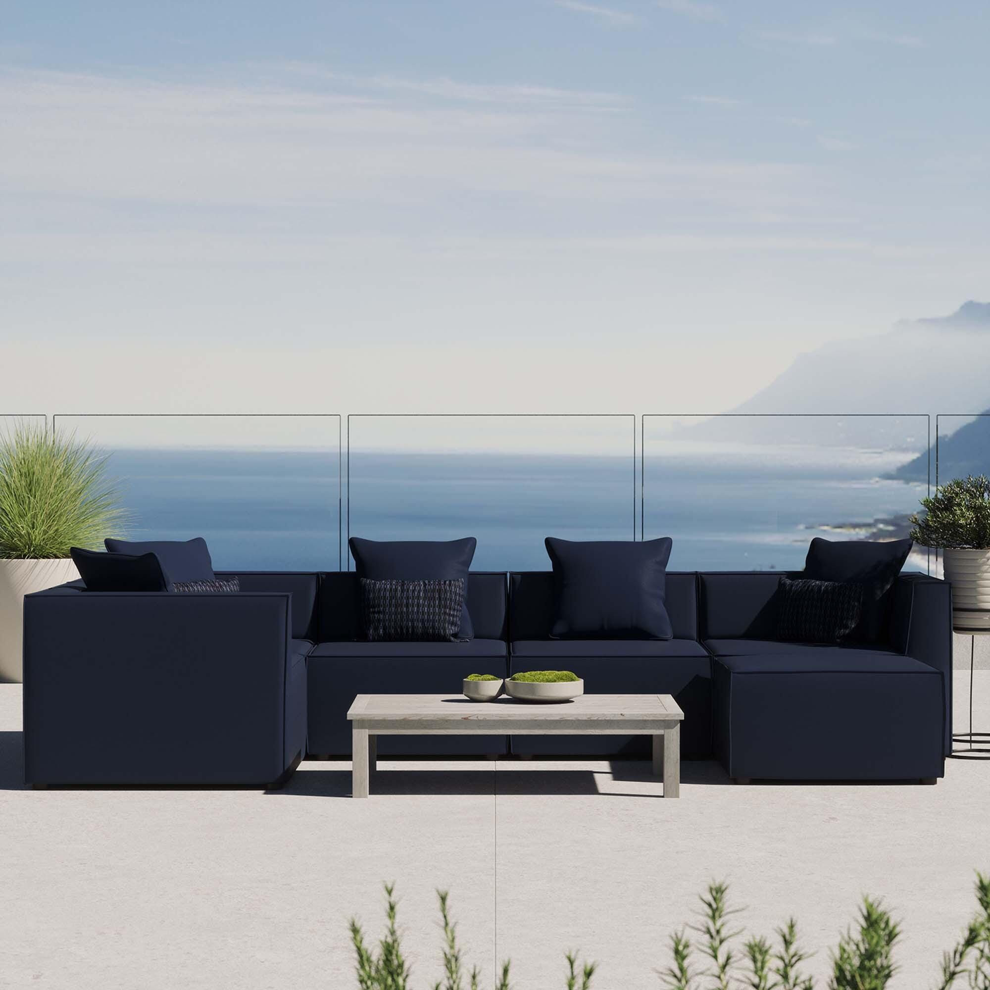 Modway Saybrook 6-Piece Outdoor Sectional, Navy, rollover