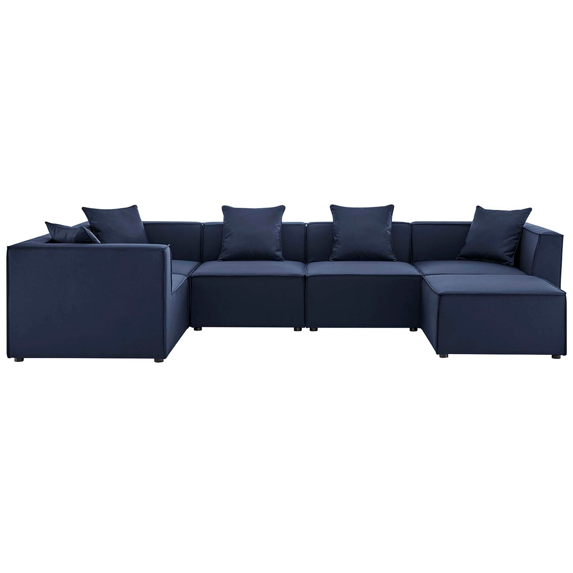 Modway Saybrook 6-Piece Outdoor Sectional, Navy, large
