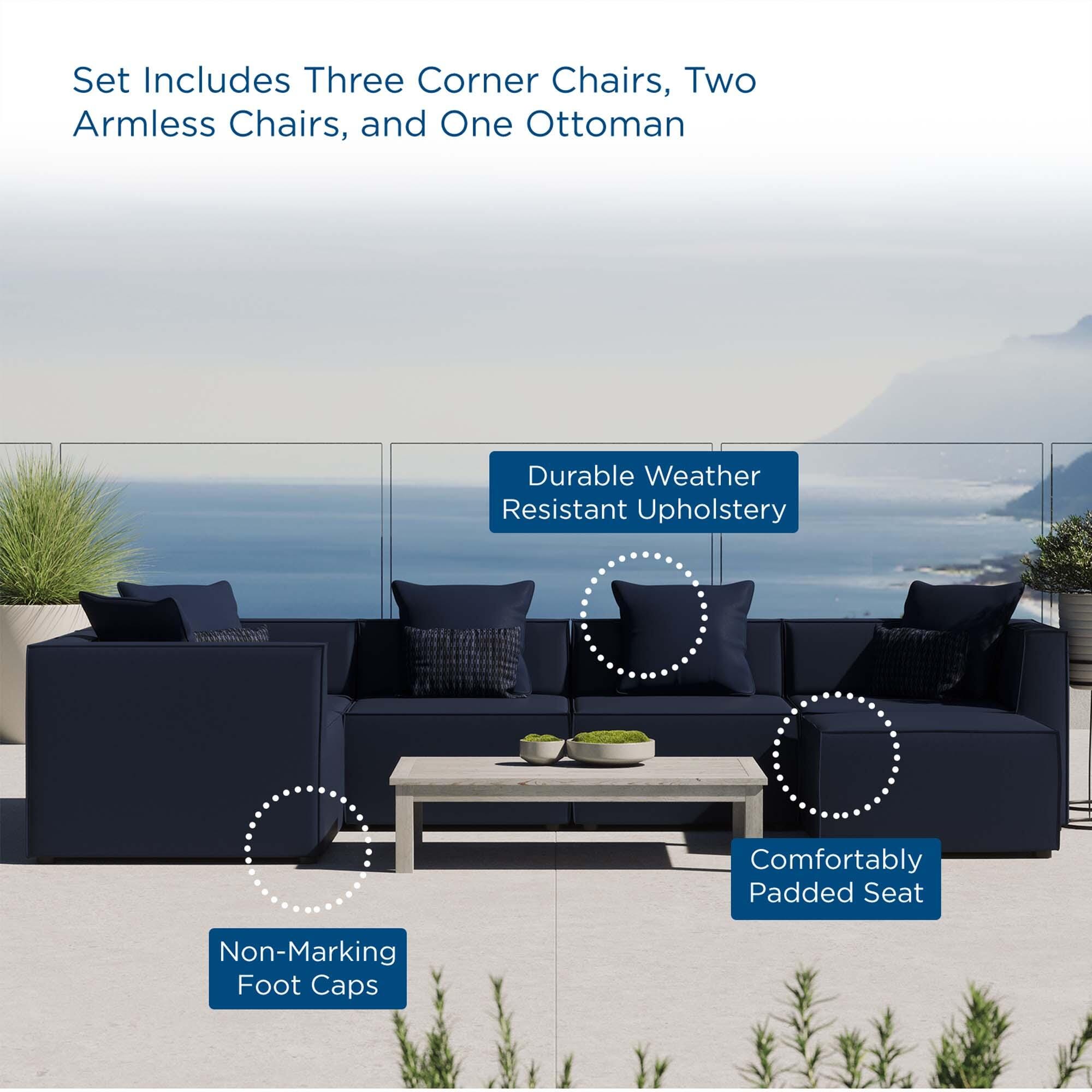 Modway Saybrook 6-Piece Outdoor Sectional, Navy, large