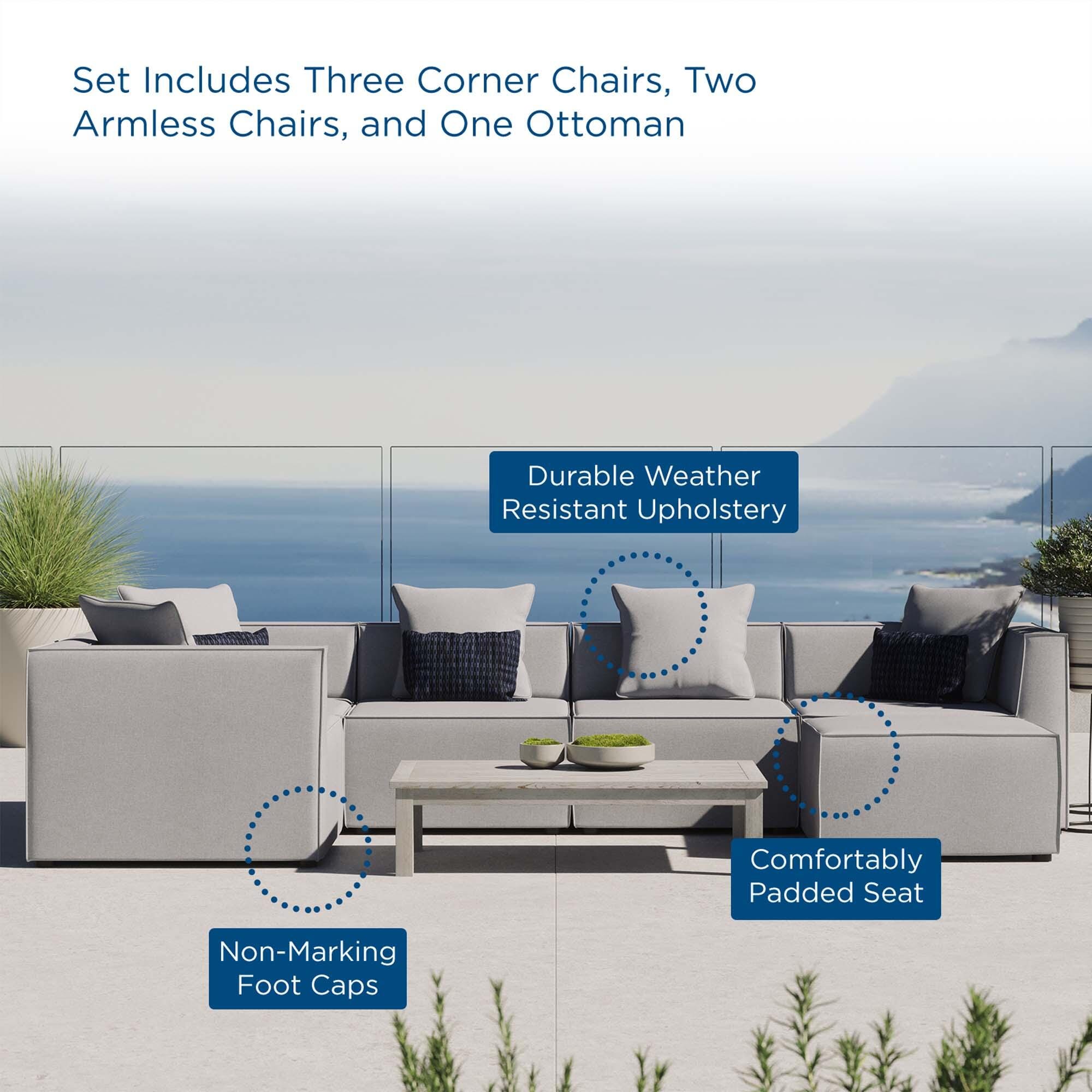 Modway Saybrook 6-Piece Outdoor Sectional, Gray, large