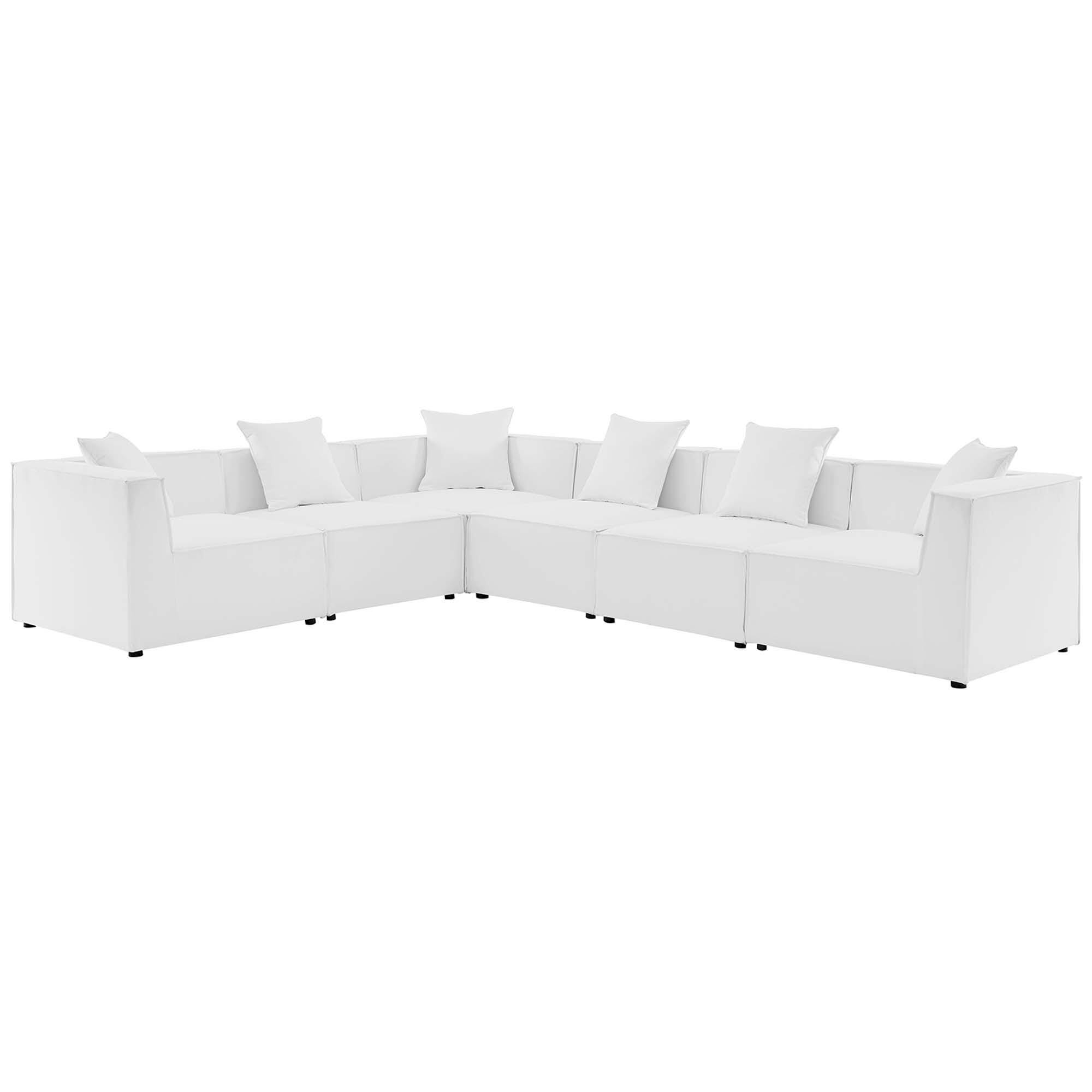 Modway Saybrook 6-Piece Outdoor Sectional, White, large