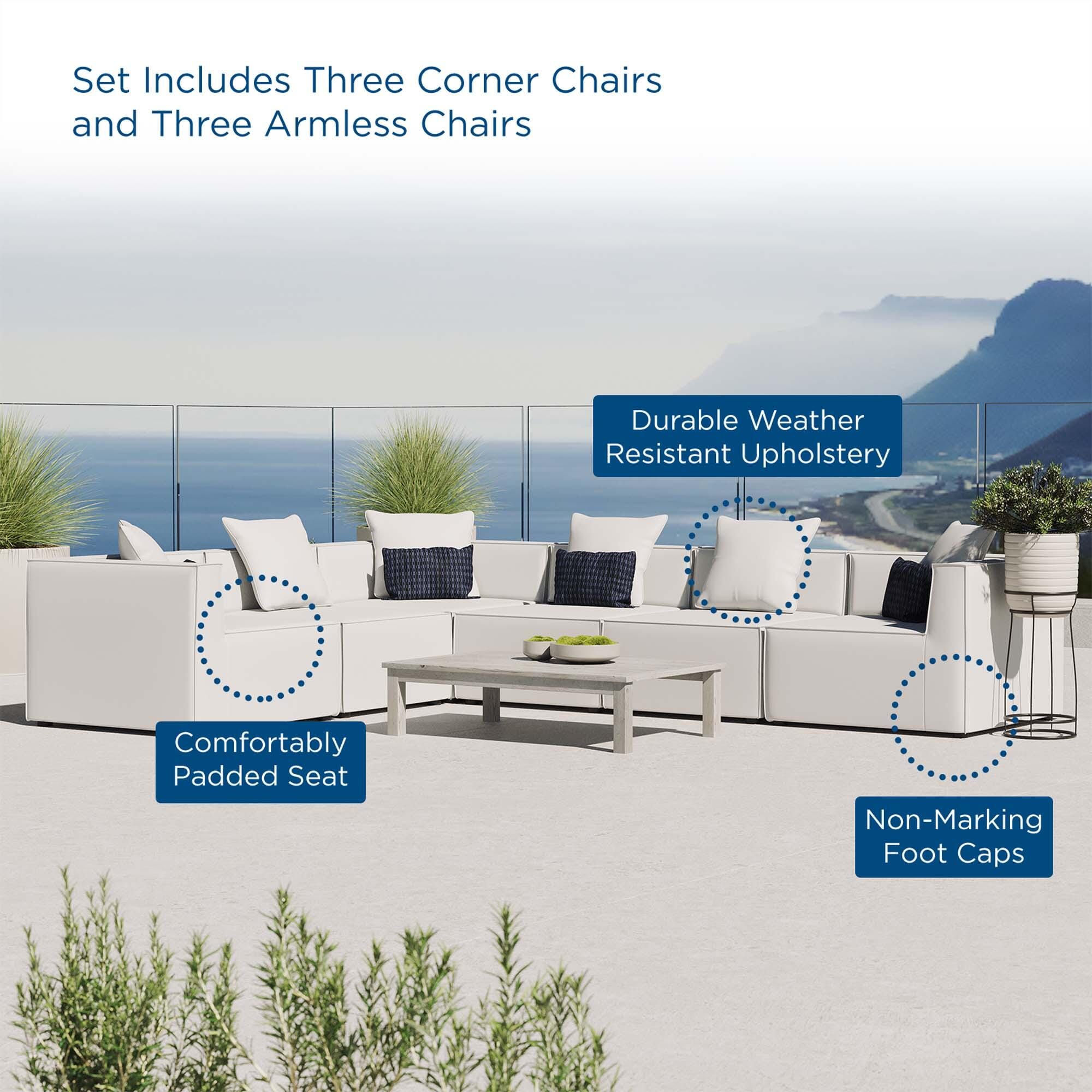 Modway Saybrook 6-Piece Outdoor Sectional, White, large