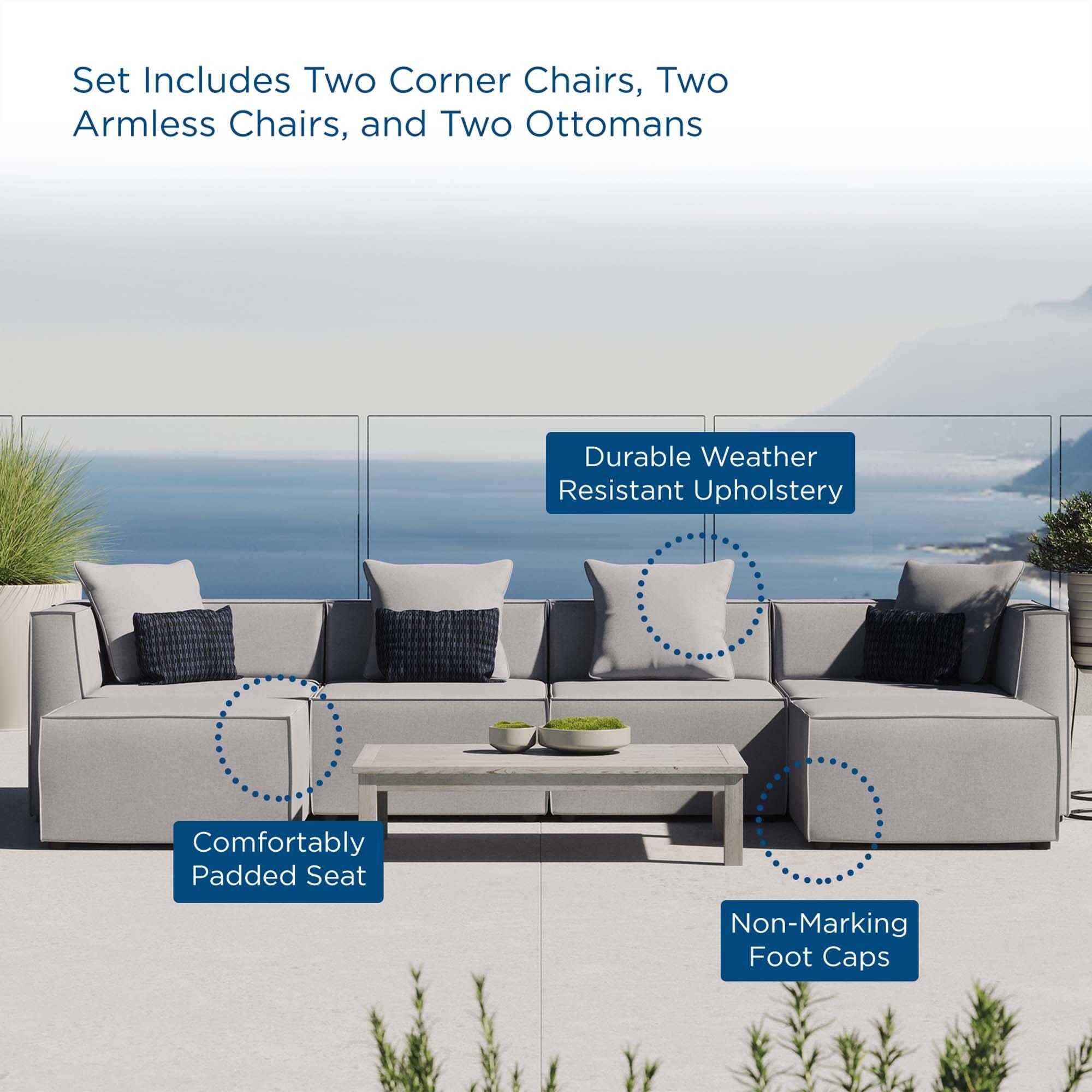 Modway Saybrook 6-Piece Outdoor Sectional, Gray, large