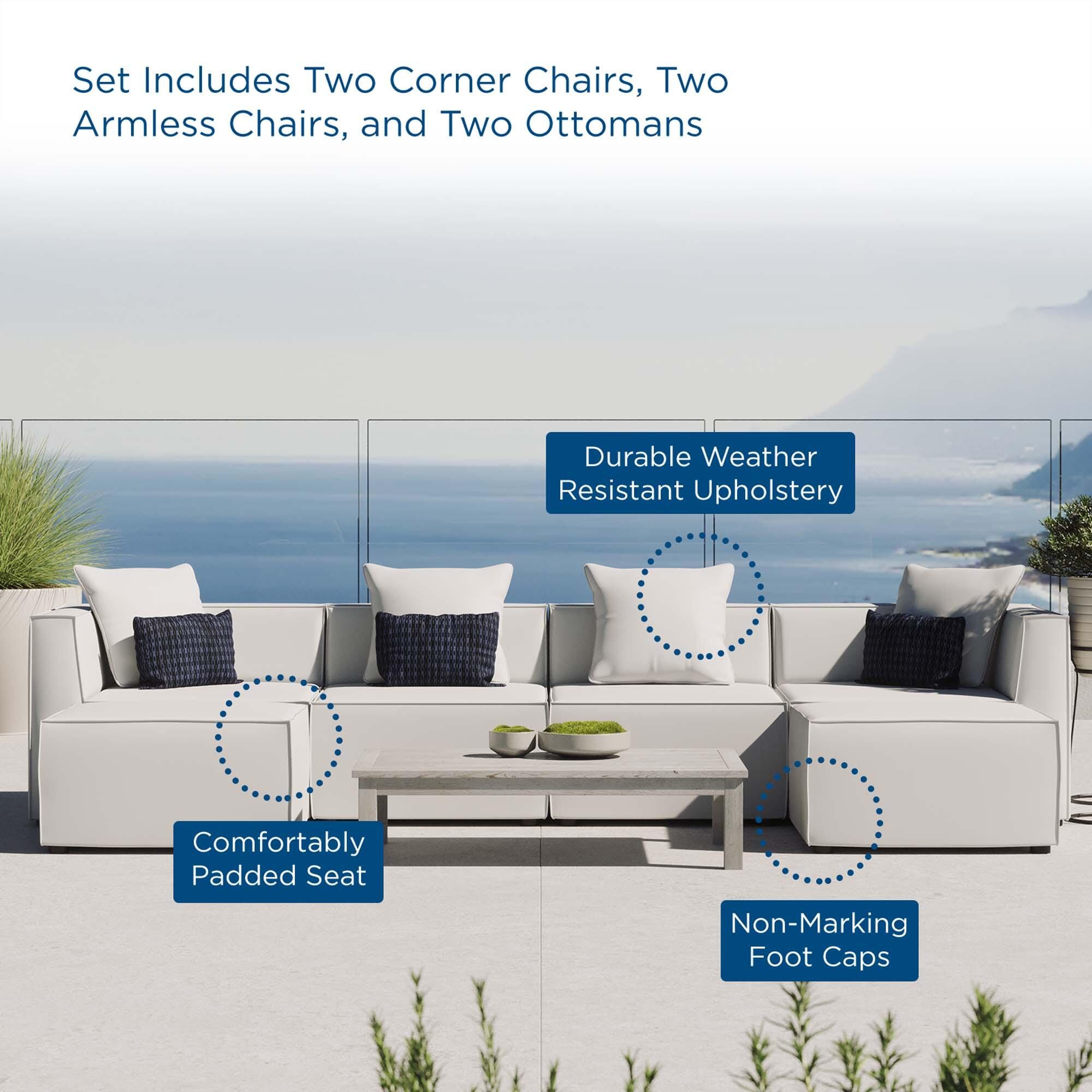 Modway Saybrook 6-Piece Outdoor Sectional, White, large