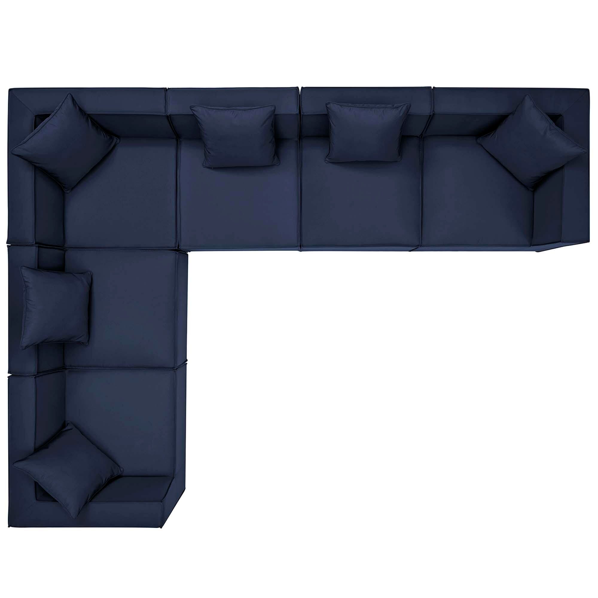 Modway Saybrook 6-Piece Outdoor Sectional, Navy, large