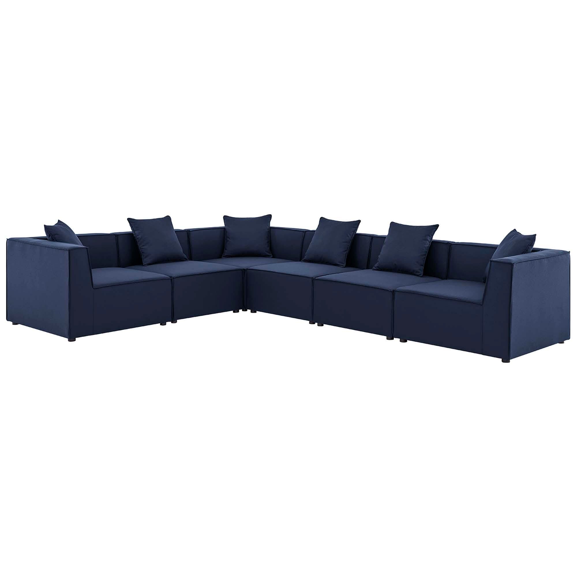 Modway Saybrook 6-Piece Outdoor Sectional, Navy, large