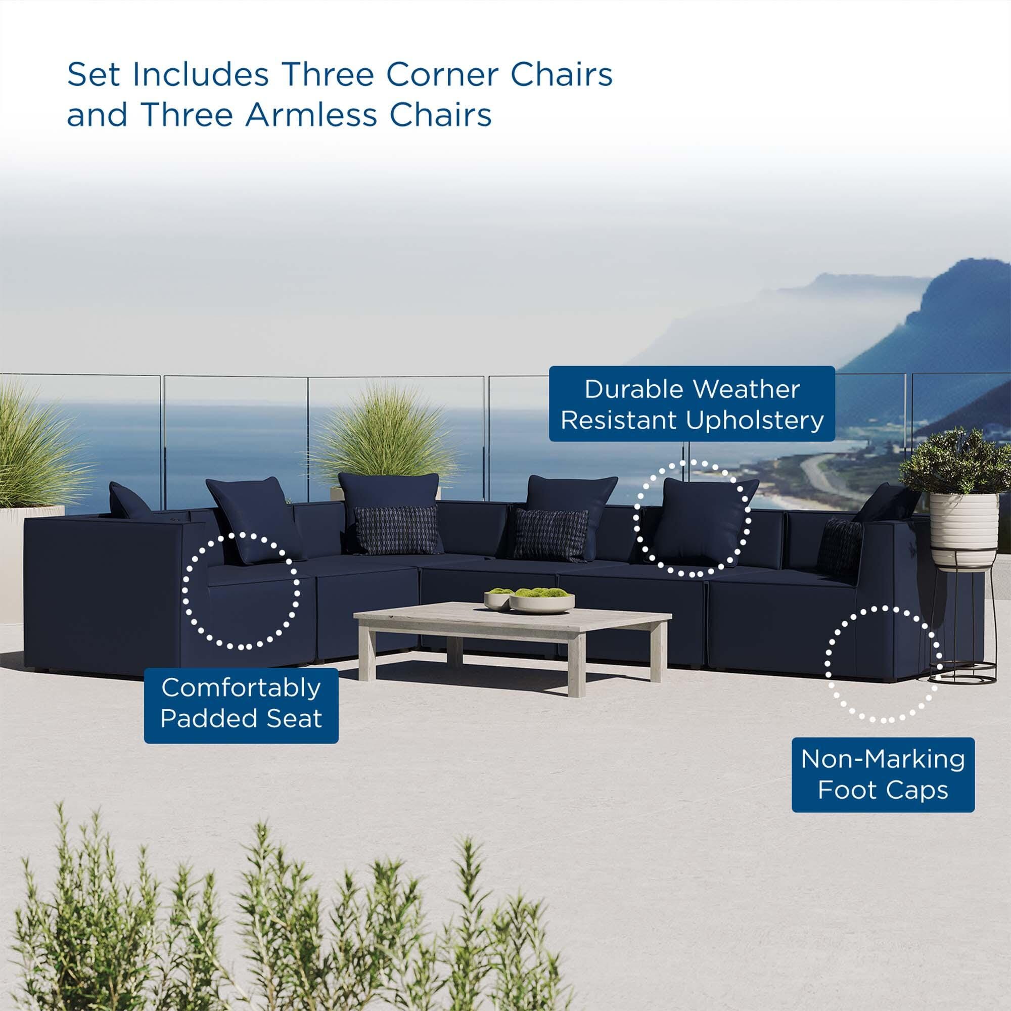 Modway Saybrook 6-Piece Outdoor Sectional, Navy, large