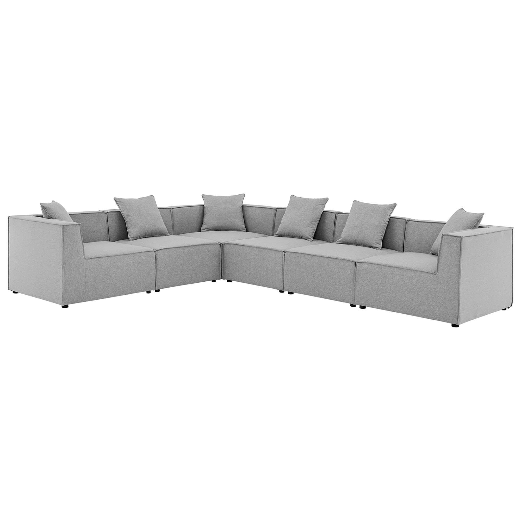 Modway Saybrook 6-Piece Outdoor Sectional, Gray, large