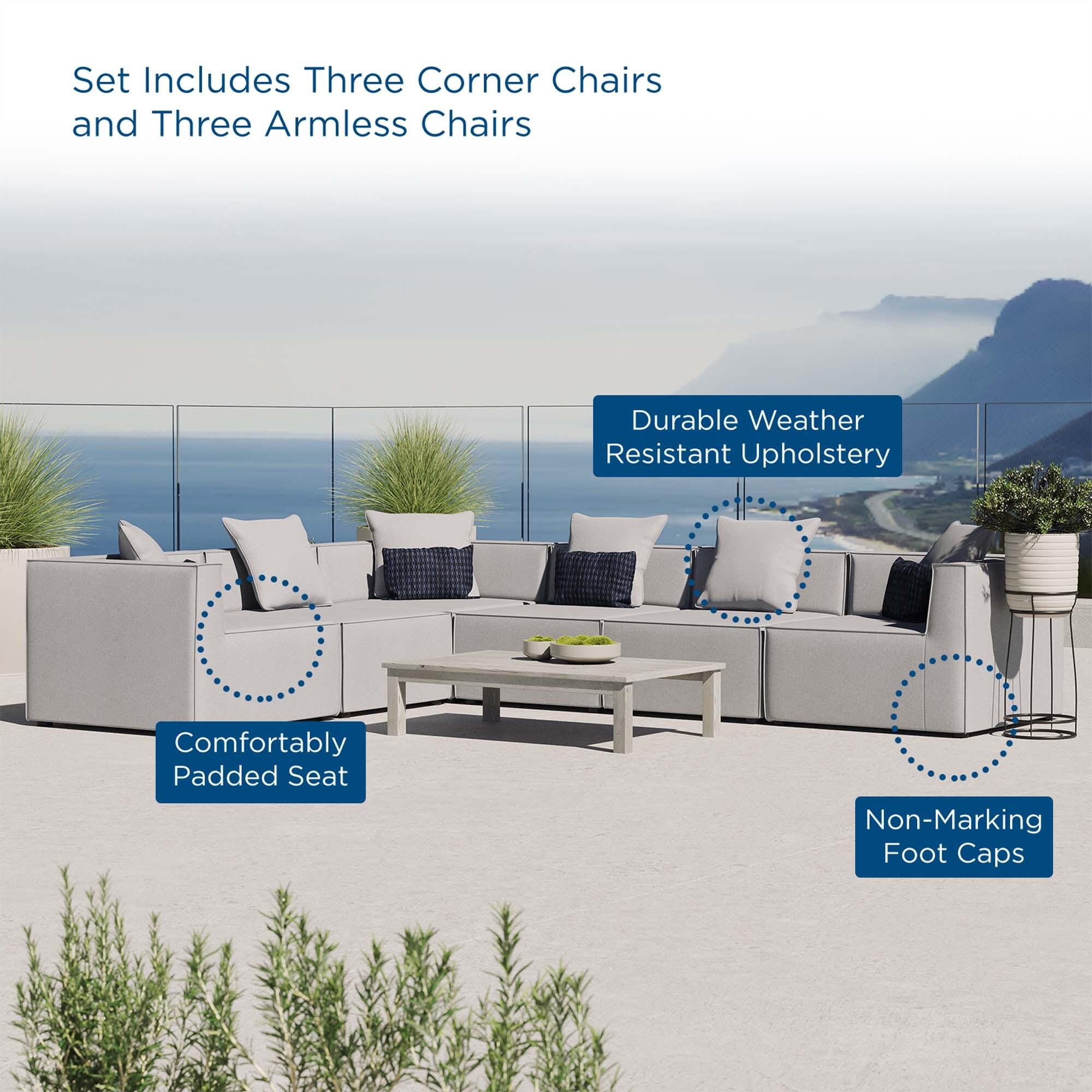 Modway Saybrook 6-Piece Outdoor Sectional, Gray, large