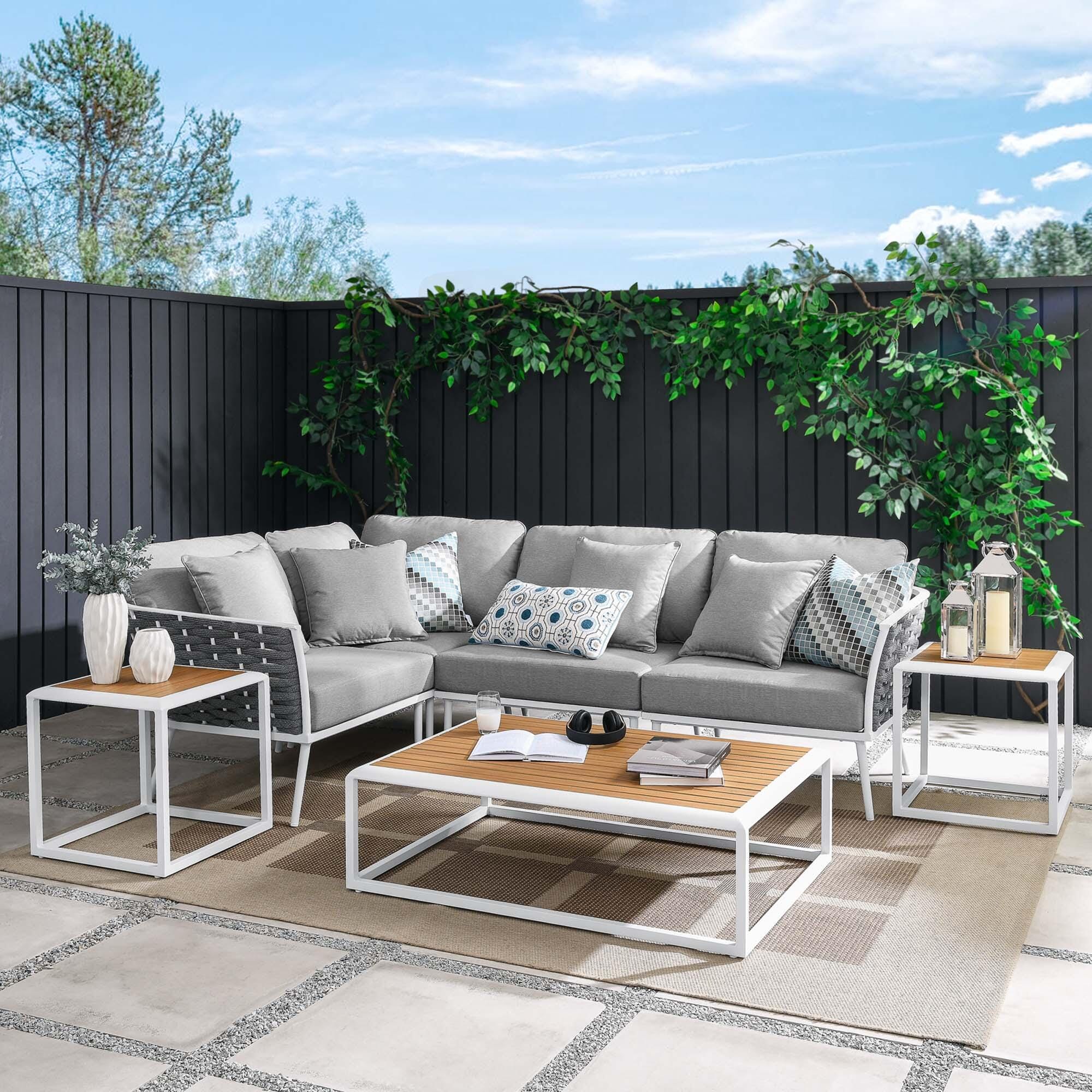 Modway Stance 7-Piece Outdoor Sectional Set, White/Gray, large