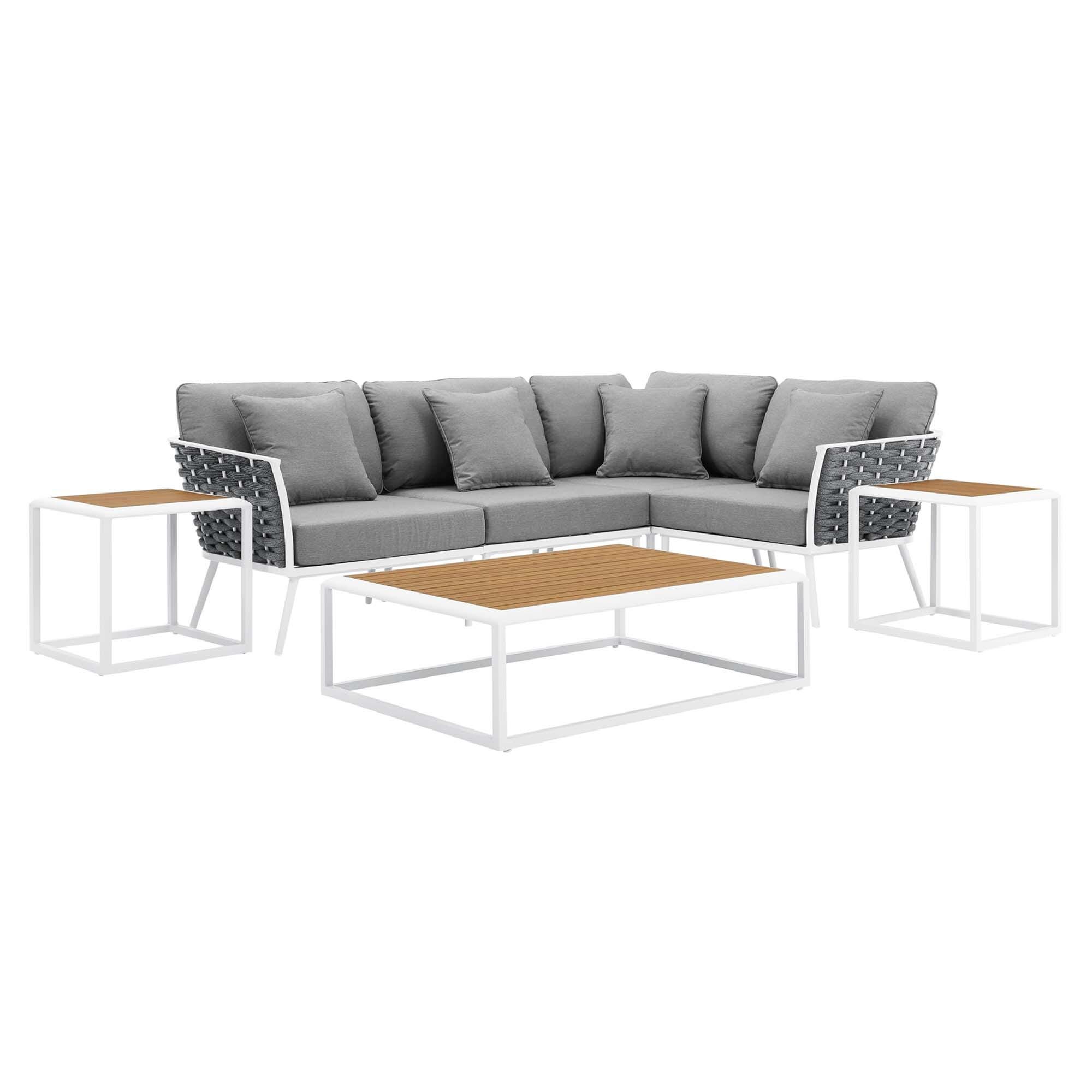Modway Stance 7-Piece Outdoor Sectional Set, White/Gray, large