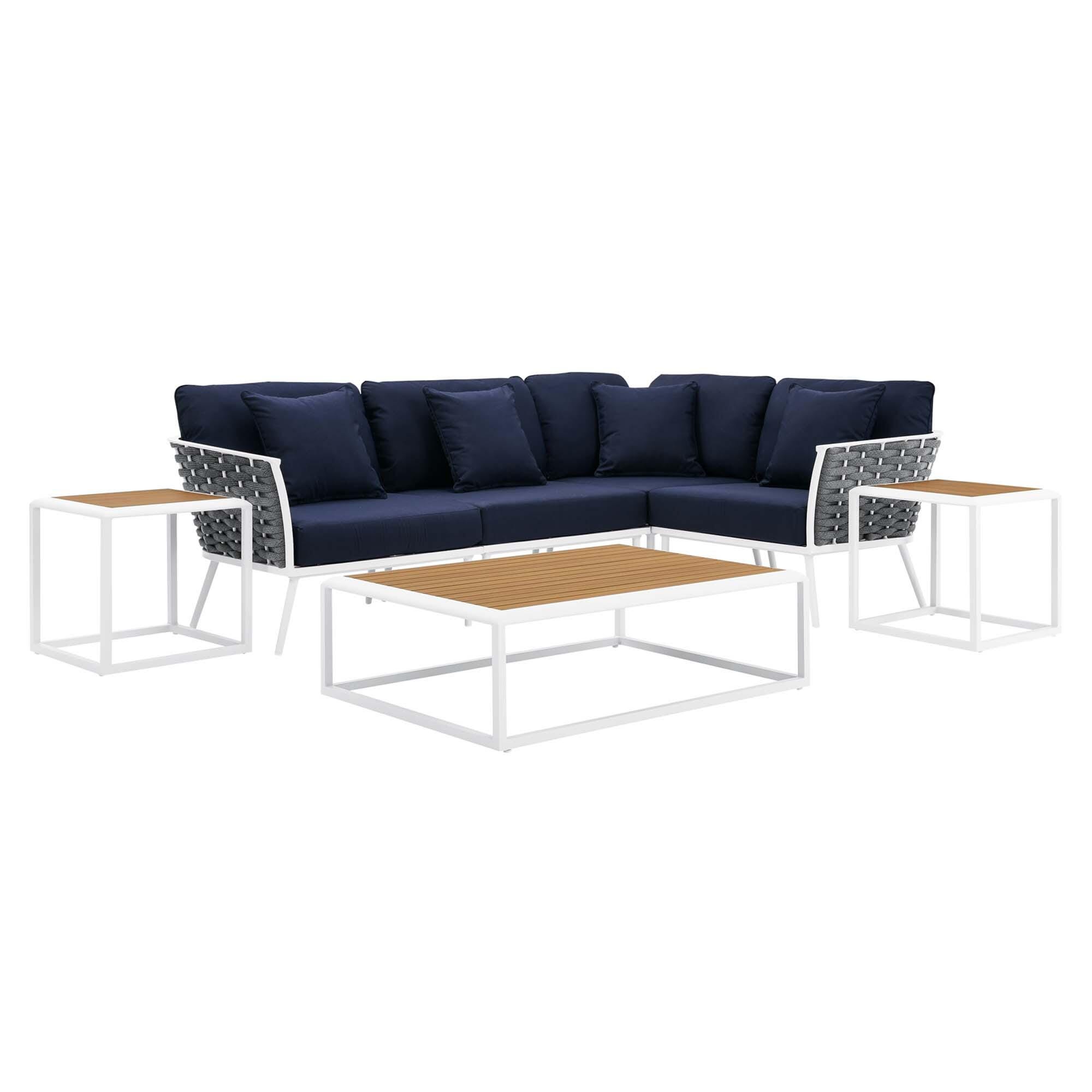 Modway Stance 7-Piece Outdoor Sectional Set, White/Navy, large