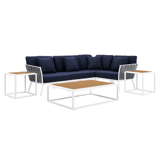 Modway Stance 7-Piece Outdoor Sectional Set, White/Navy