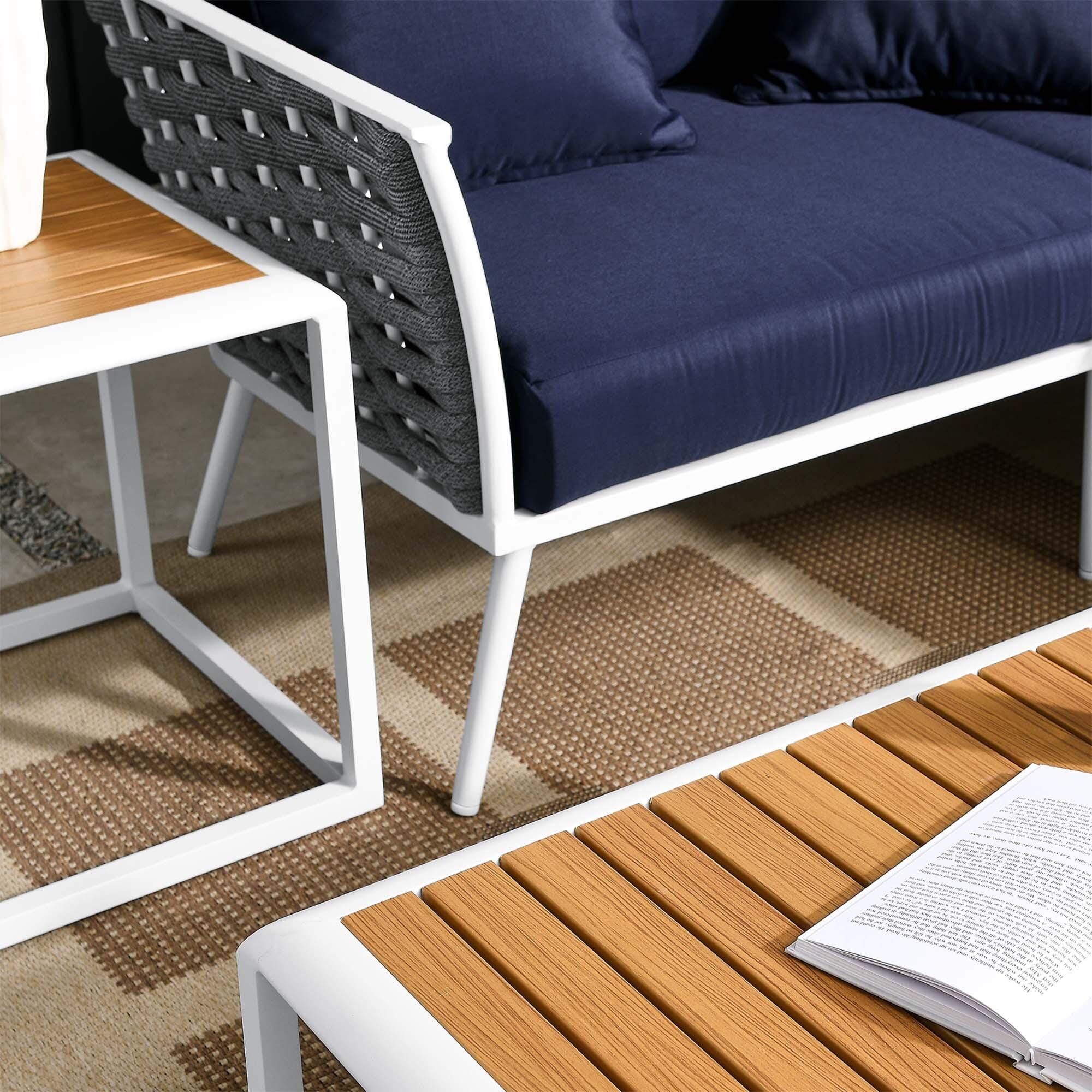 Modway Stance 7-Piece Outdoor Sectional Set, White/Navy, large
