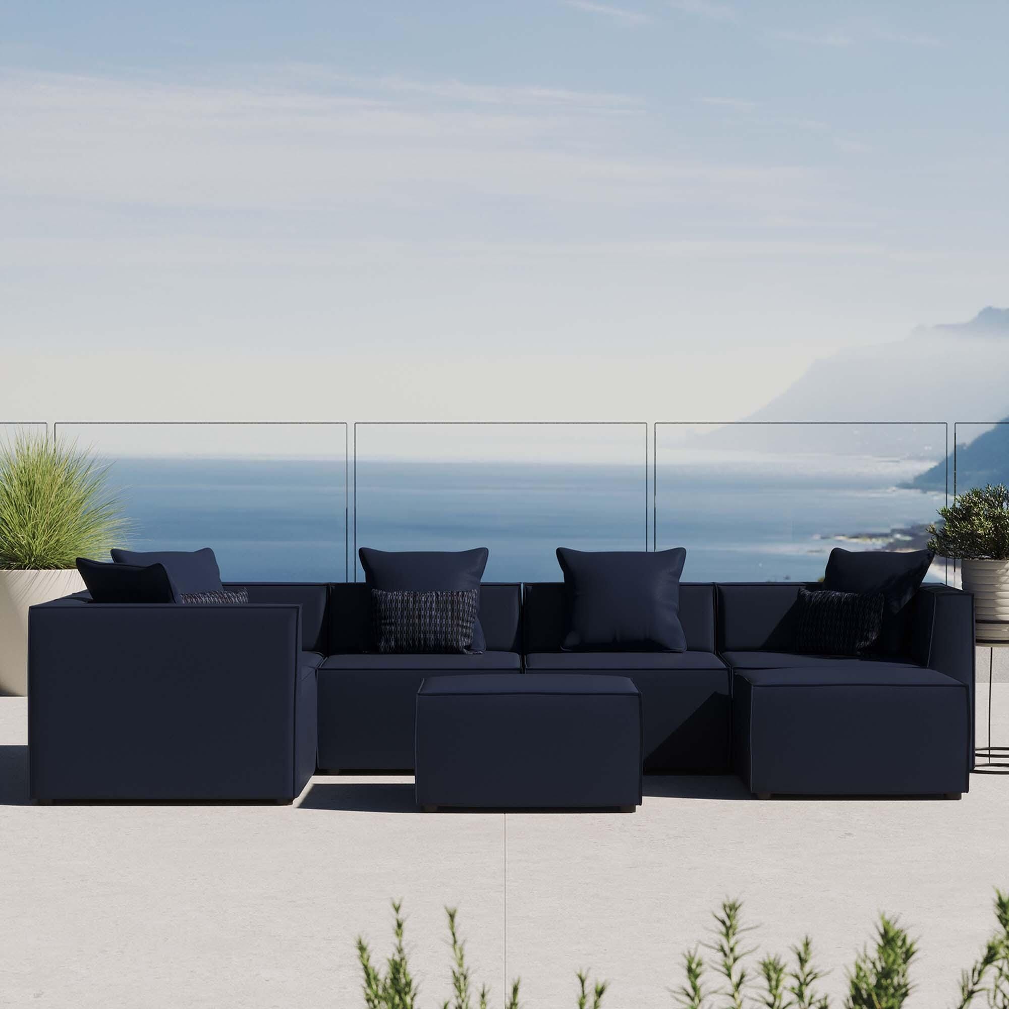 Modway Saybrook 7-Piece Outdoor Sectional, Navy, rollover