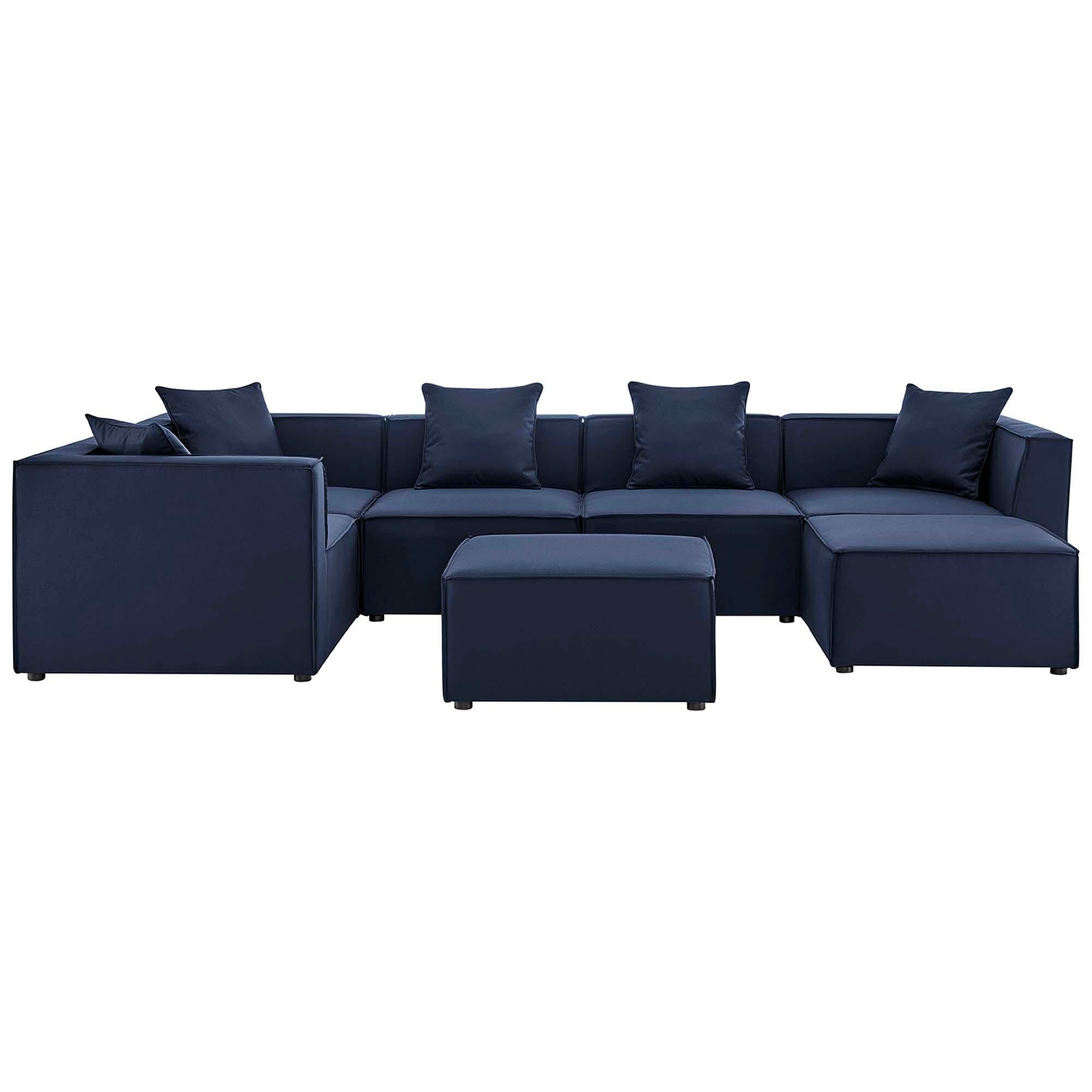 Modway Saybrook 7-Piece Outdoor Sectional, Navy, large