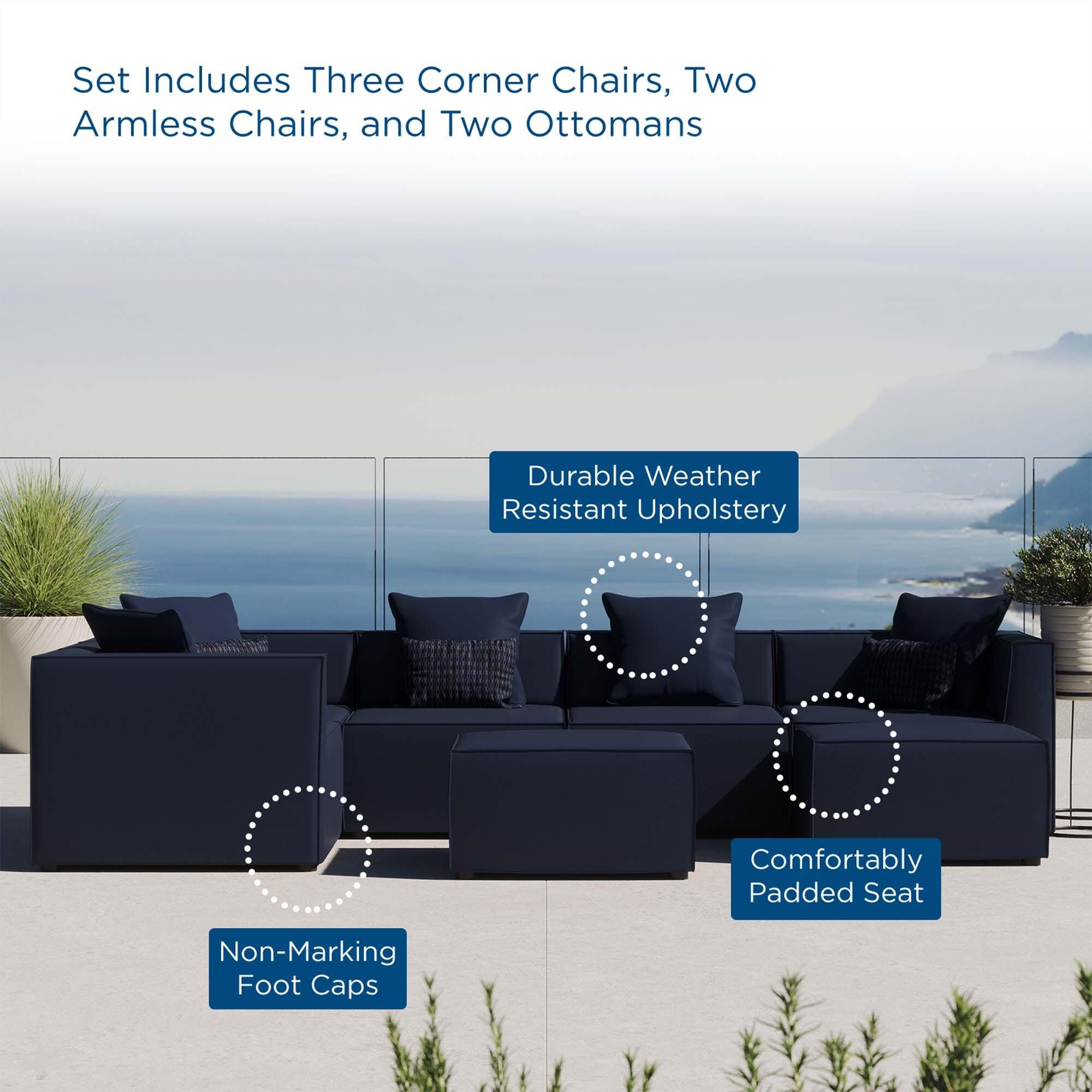 Modway Saybrook 7-Piece Outdoor Sectional, Navy, large